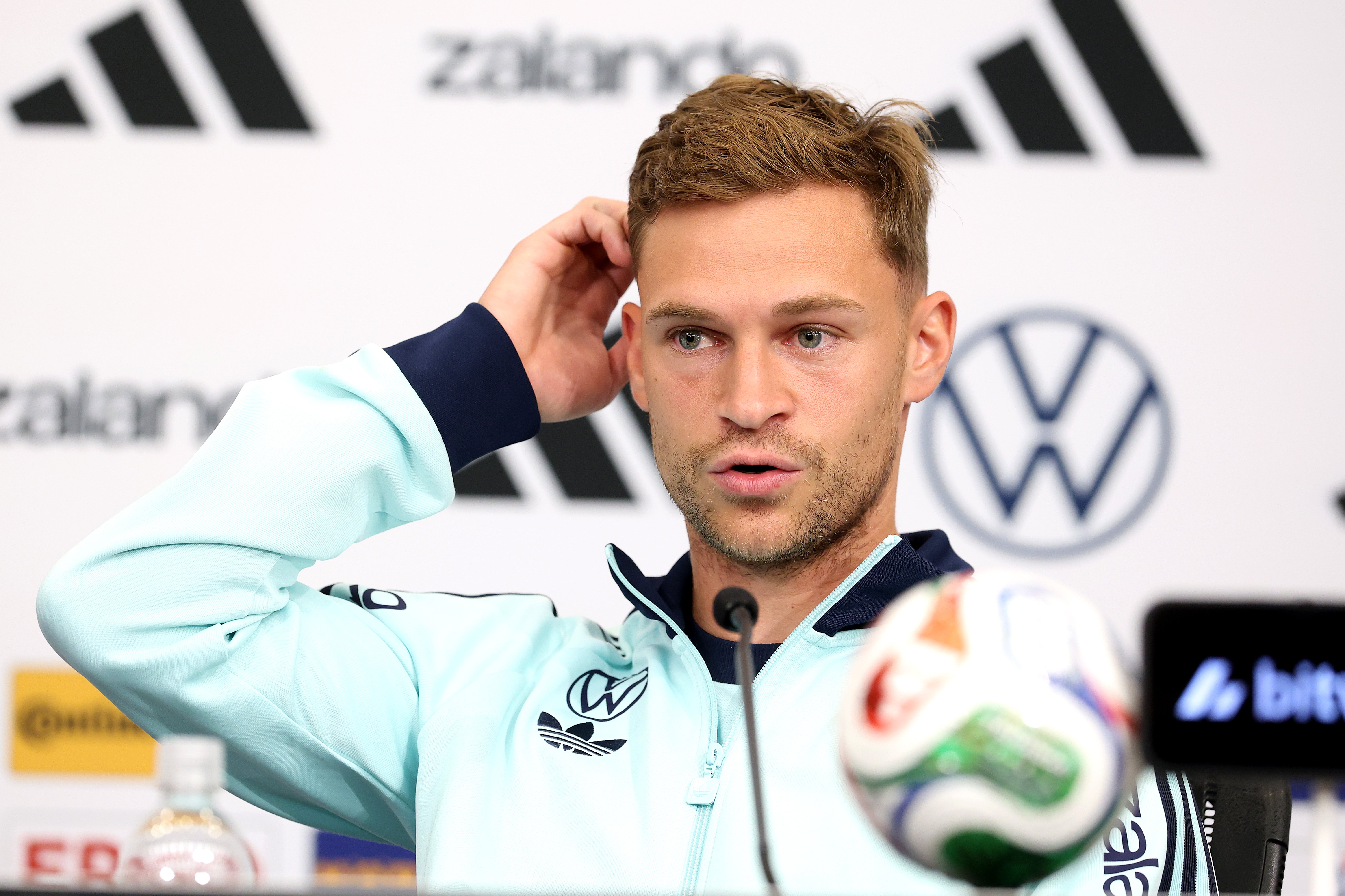 Joshua Kimmich of Team Germany talks to the media during a press conference (Getty)