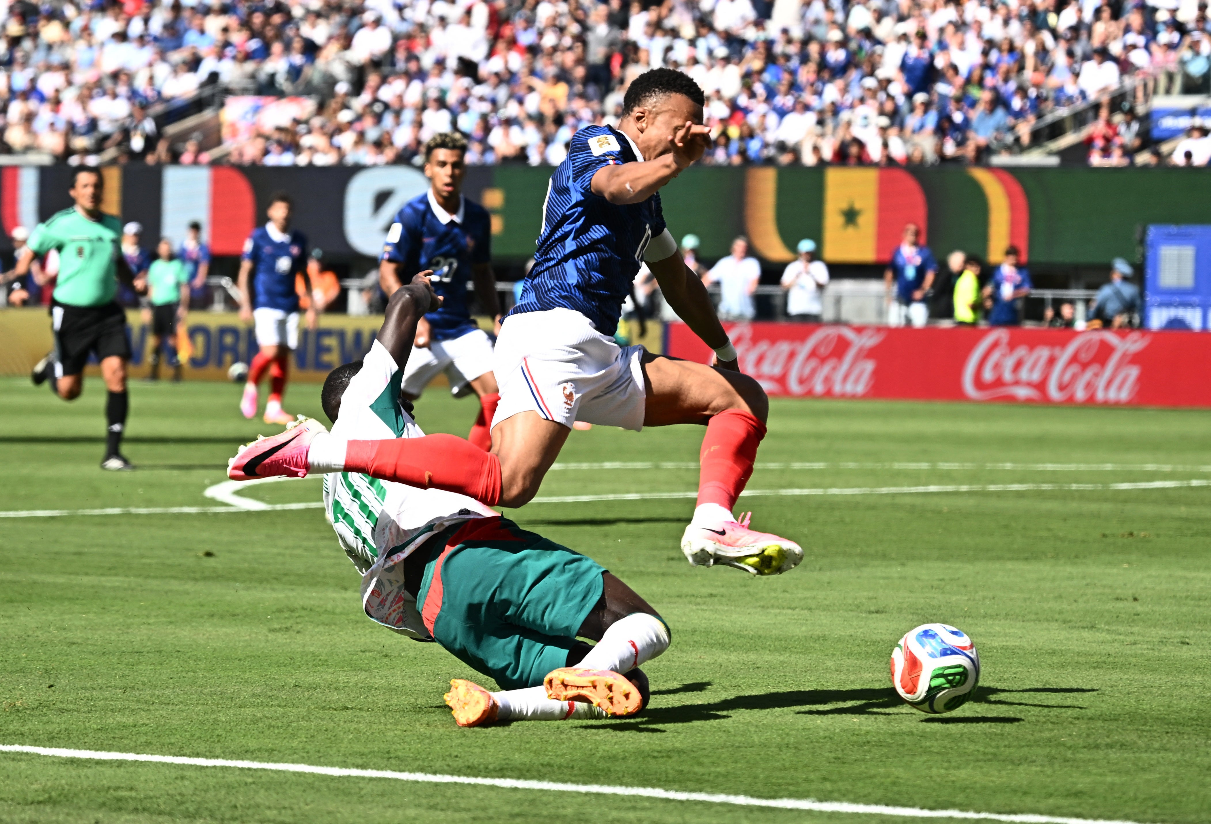 Mbappe went down in the box but was not given a penalty (Reuters)