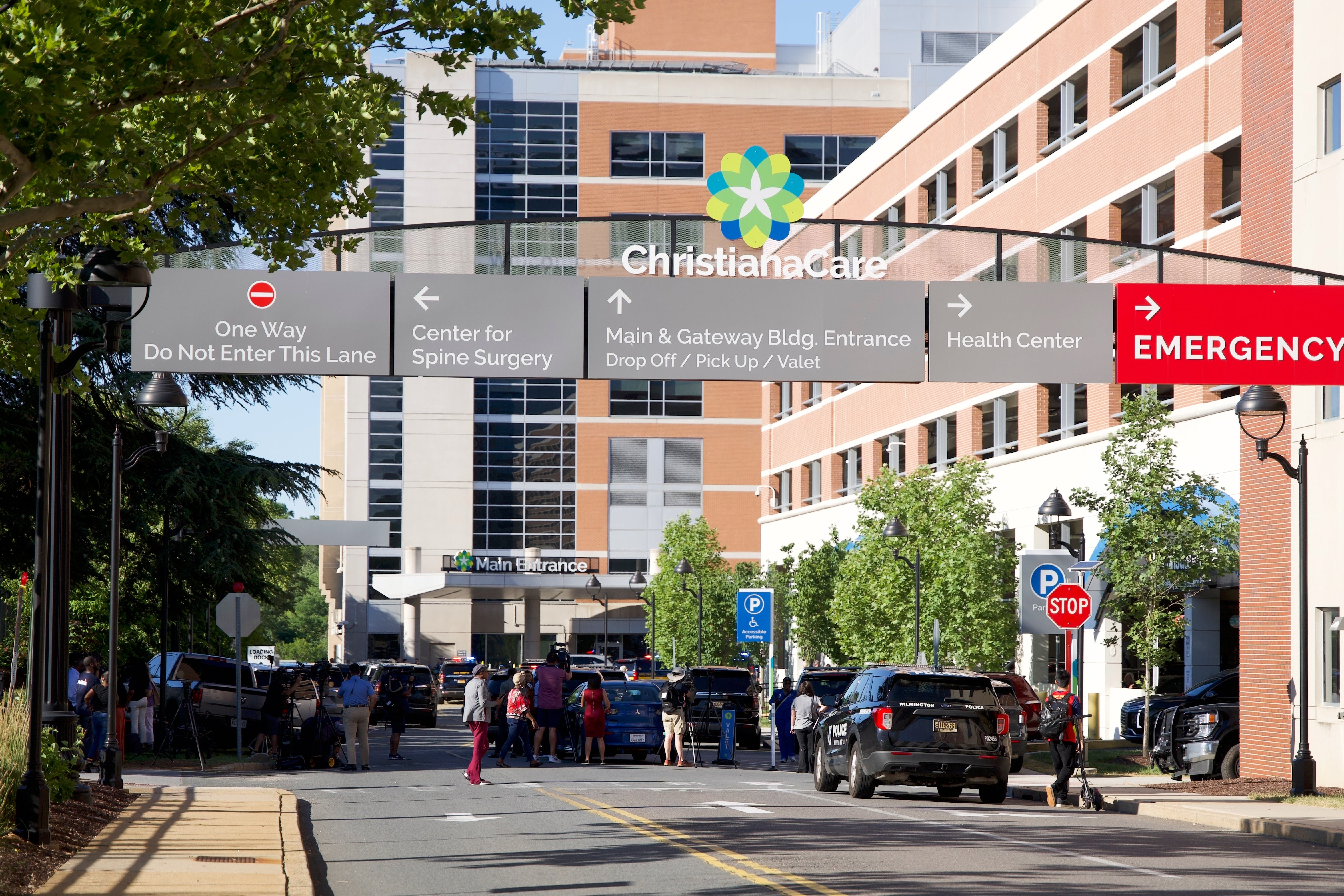 The main entrance to Wilmington Hospital is shown in the aftermath of a shooting on Tuesday, June 16 (Copyright 2026 The Associated Press. All rights reserved)