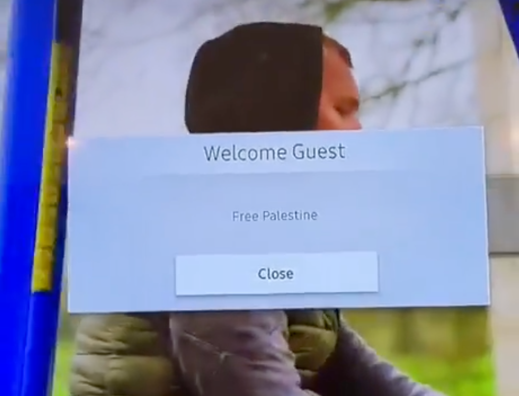 Travelodge apologises to Jewish guest after &lsquo;Free Palestine&rsquo; message appeared on TV