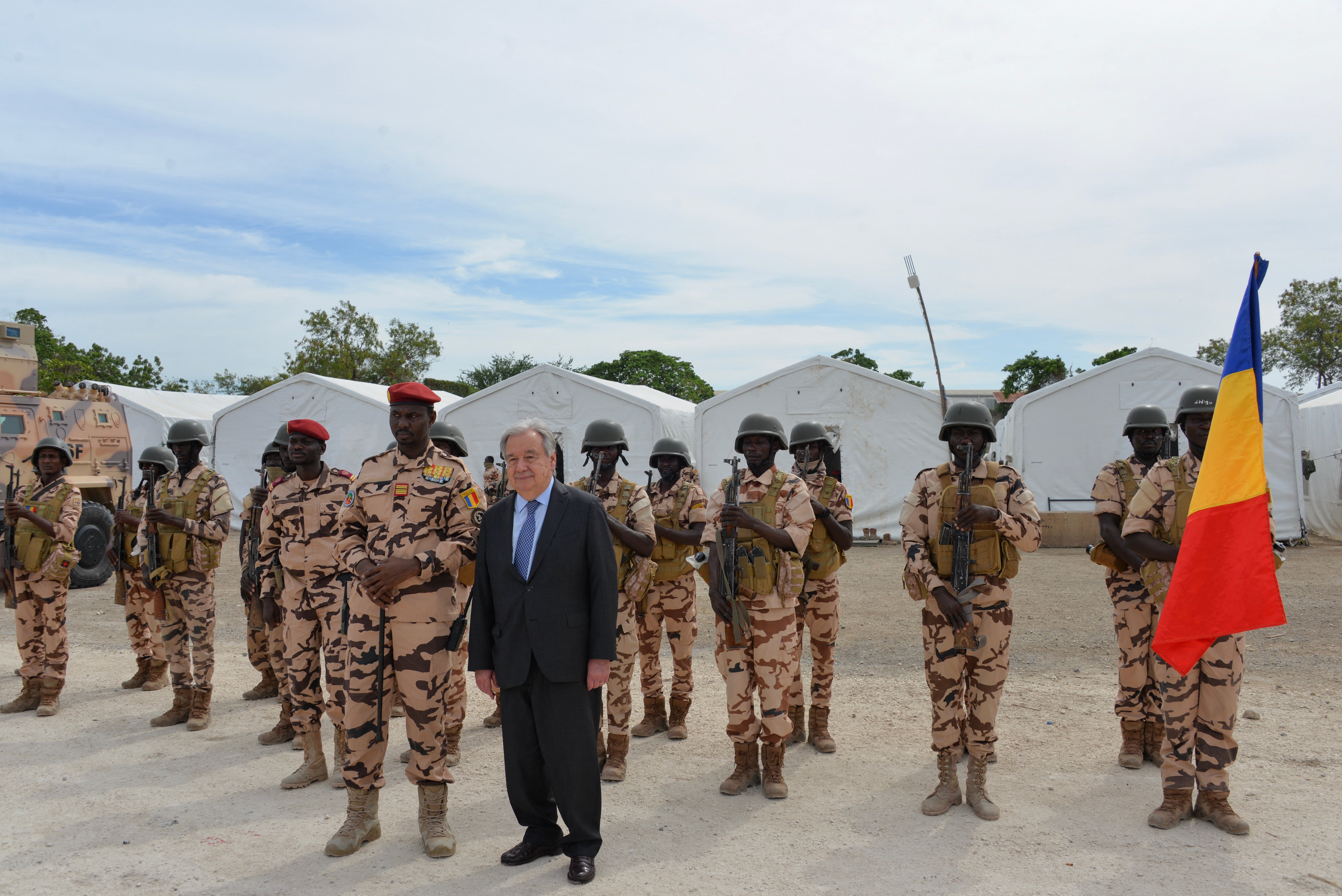 Antonio Guterres meets with Chadian soldiers of the international Gang Suppression Force in Port-au-Prince, Haiti, on 16 June 2026