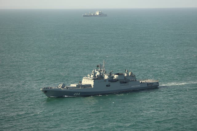 A Russian ship being monitored by the Royal Navy (MoD Crown Copyright/PA)