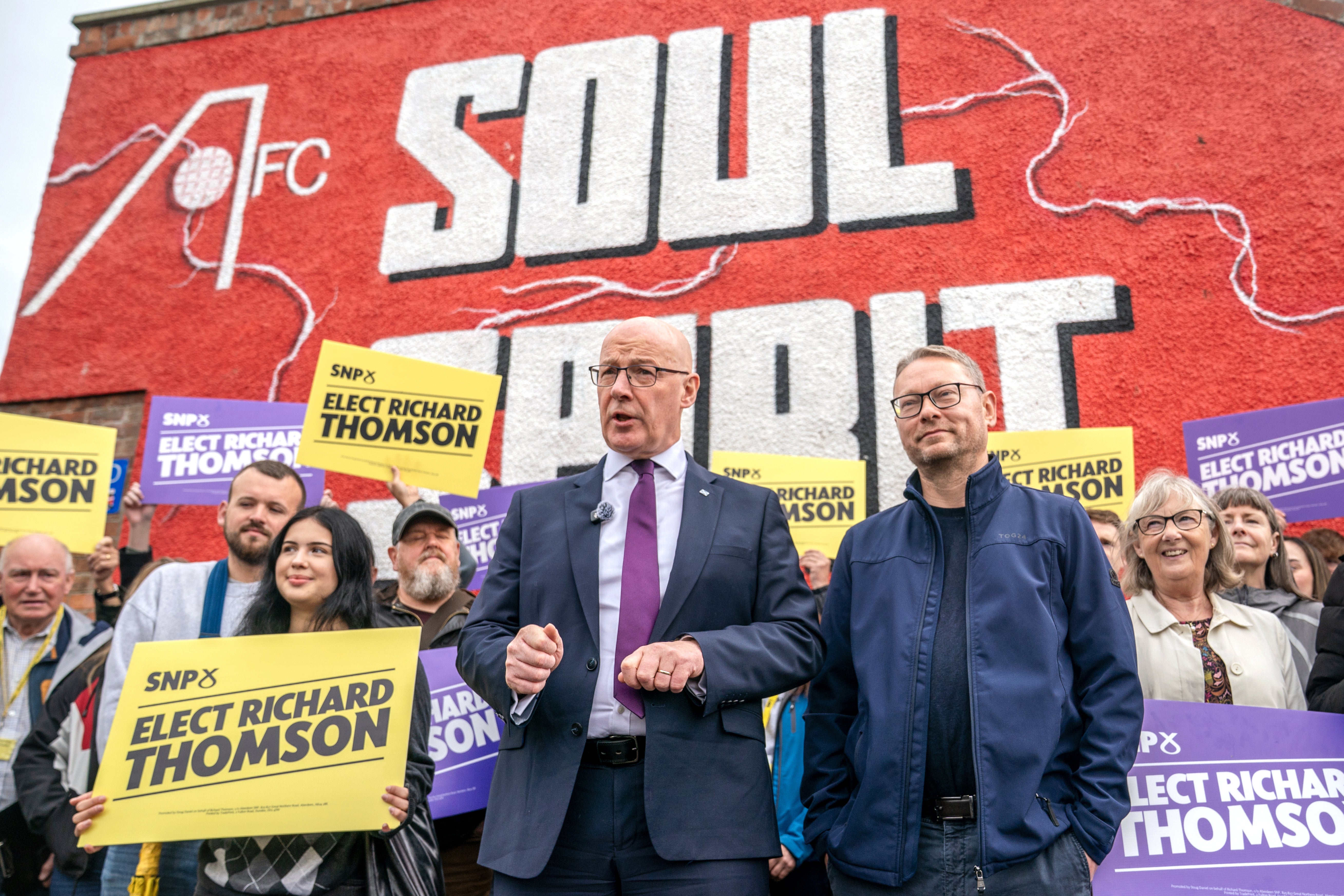John Swinney, centre left, was campaigning in Aberdeen (Jane Barlow/PA) (PA Wire)