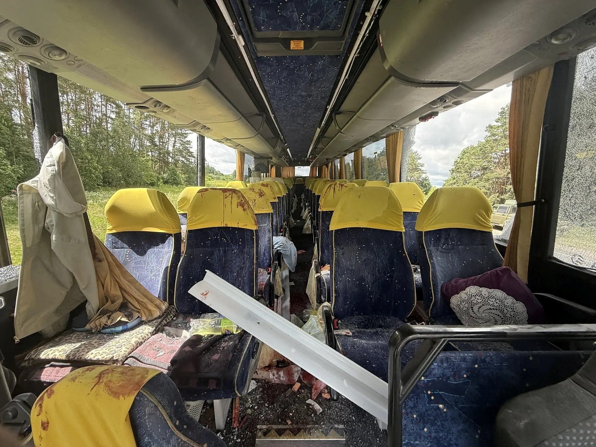 An interior view of a bus which, according to local authorities, was attacked by a Ukrainian drone (Reuters)