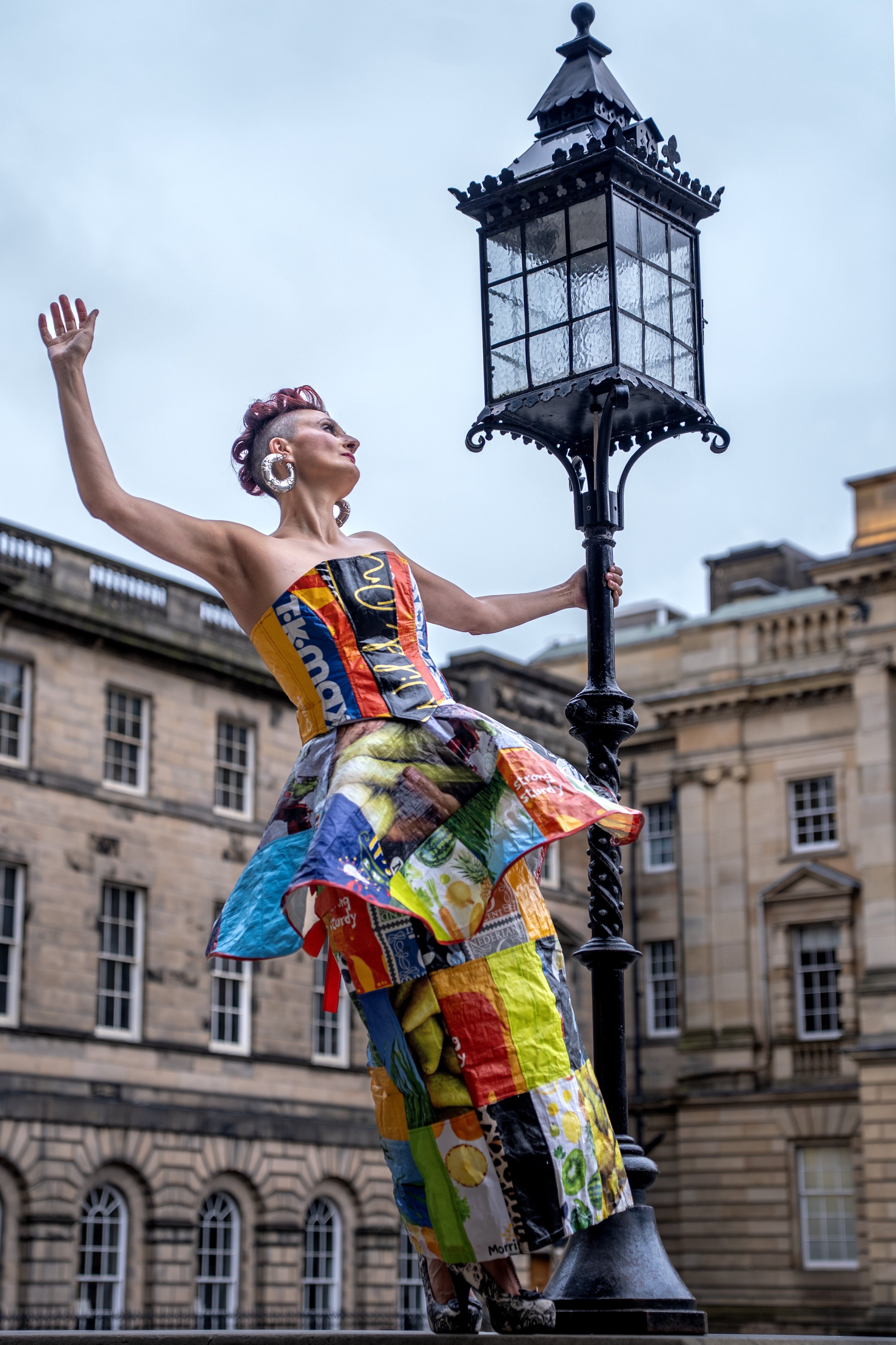 Designer Alison Harm used 25 bags to create the outfit (Jane Barlow/PA) (PA Wire)