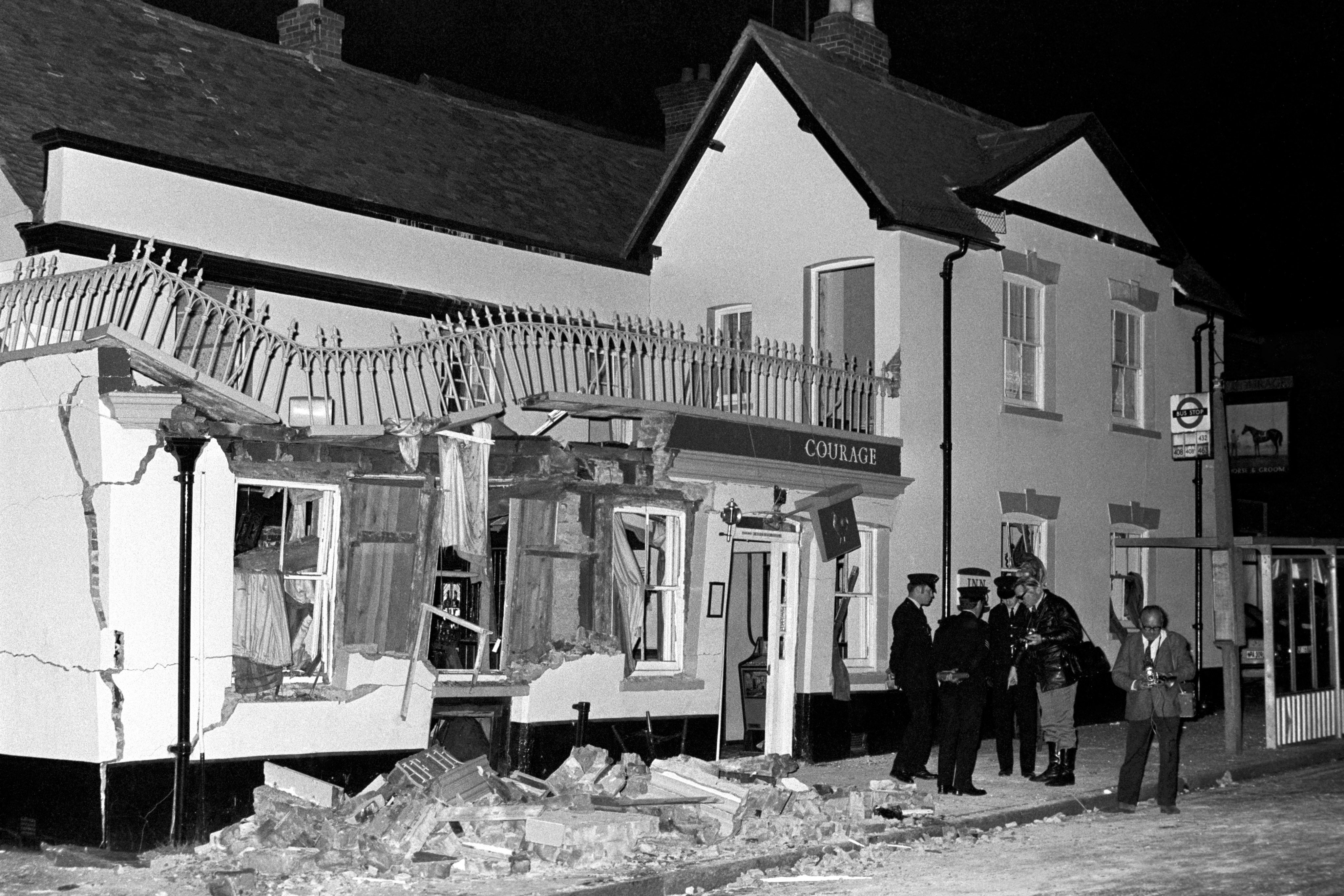 The aftermath of an IRA bomb attack on the Horse and Groom pub in Guildford (PA) (PA Archive)