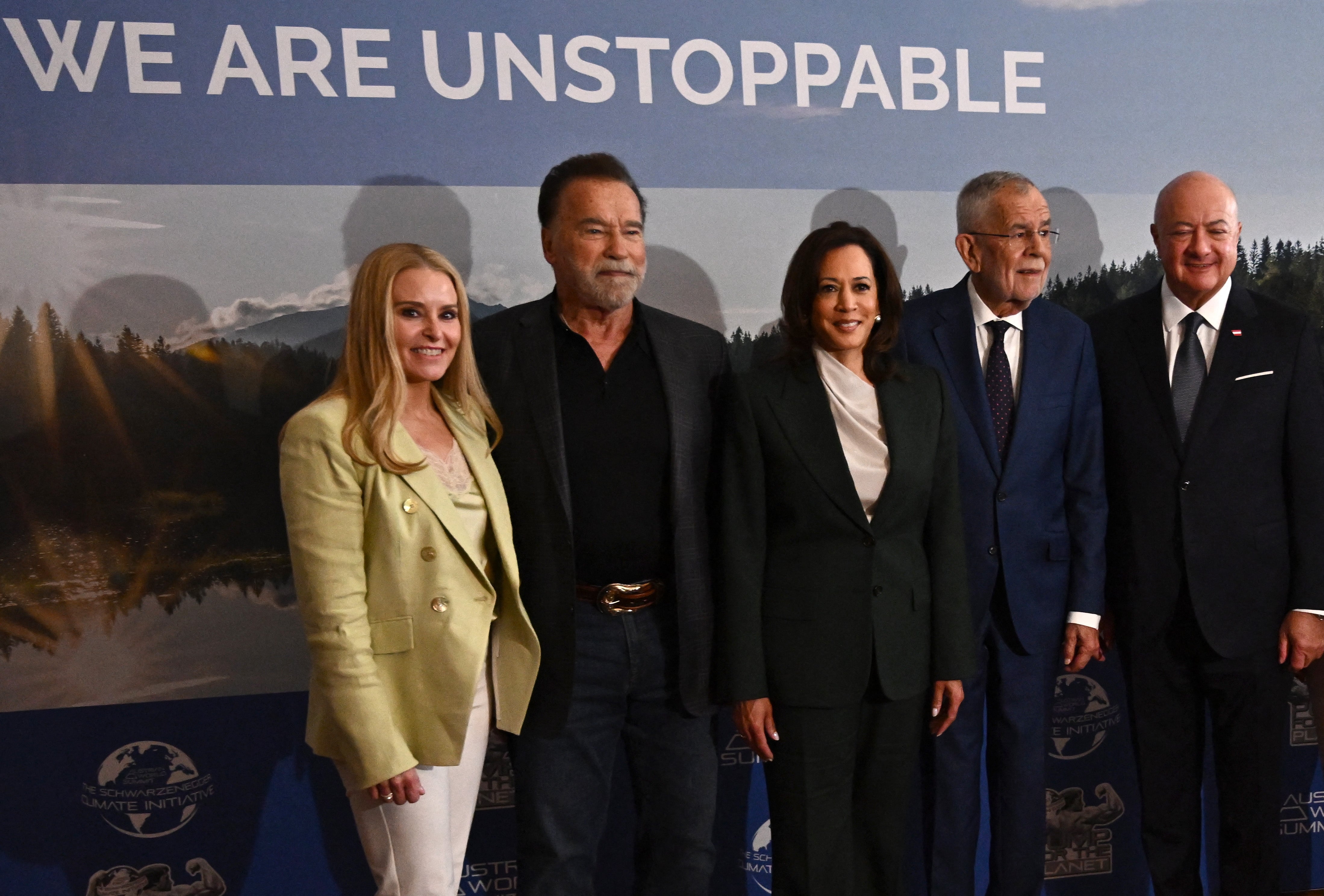 Former US President Kamala Harris, Austria's President Alexander Van der Bellen and Austrian Chancellor Christian Stocker attended the summit