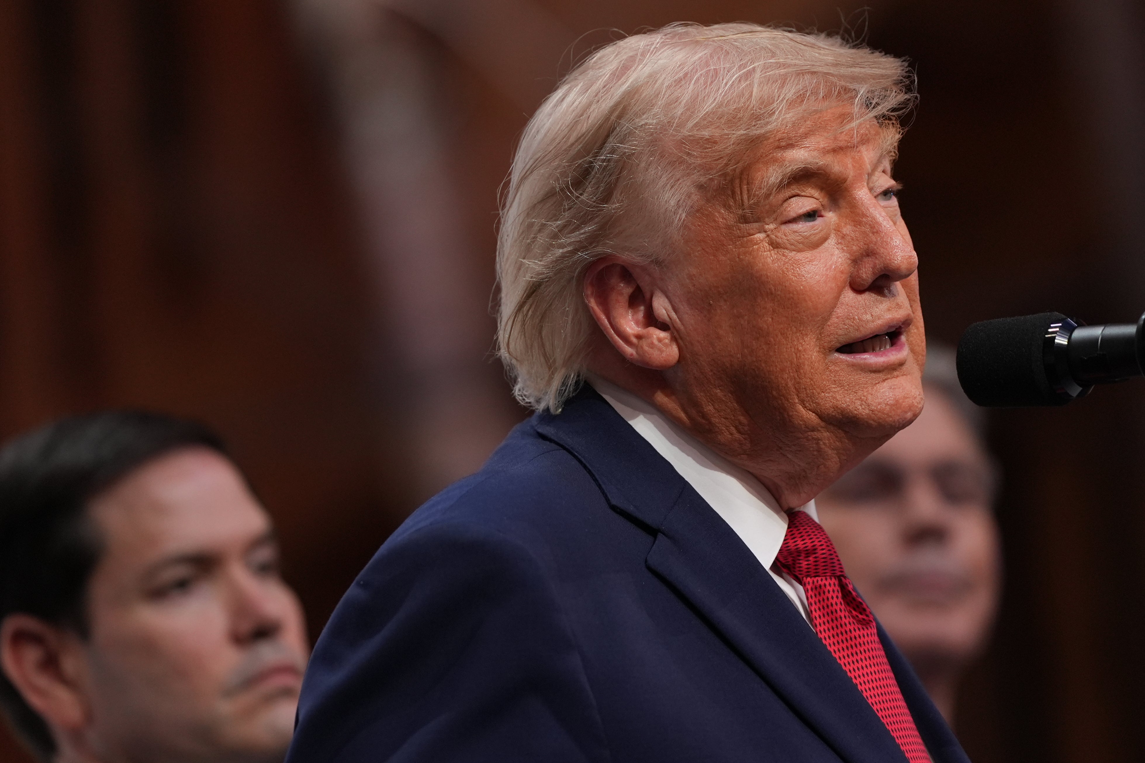 President Donald Trump speaks during a news conference at the G7 summit (Julia Demaree Nikhinson/AP) (AP)