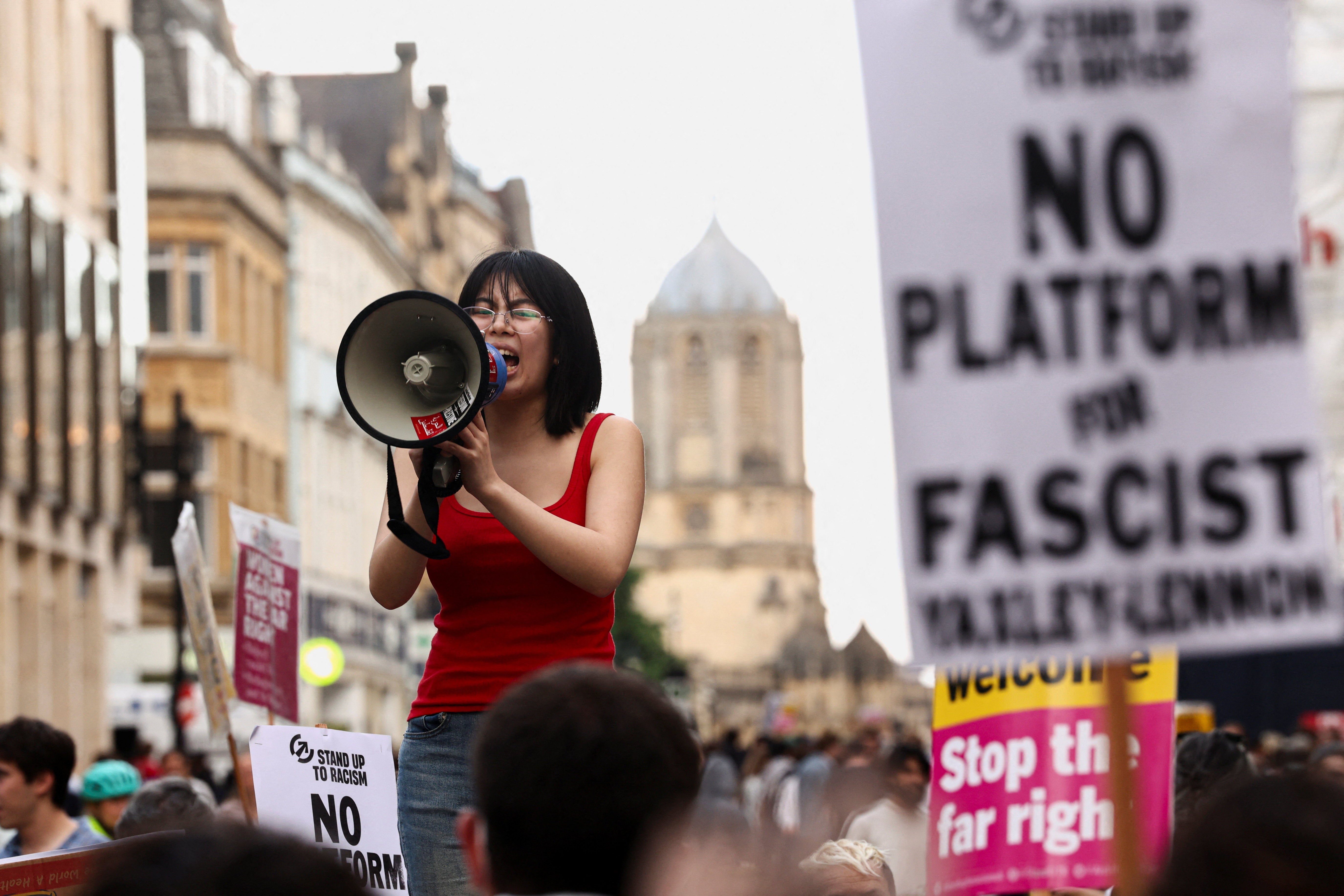 The protestors chanted slogans such as “Oxford Union, shame, shame”