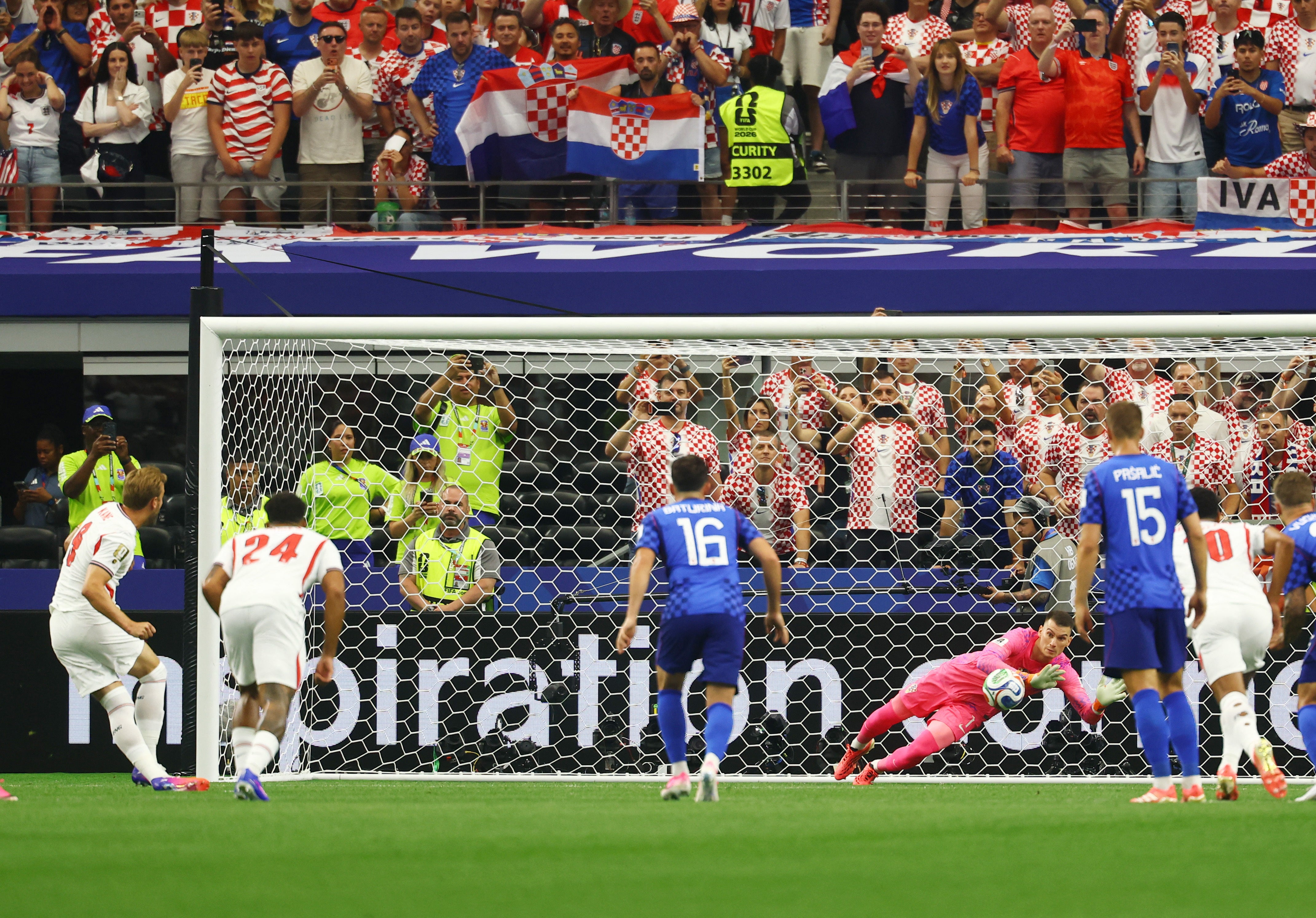 Dominik Livakovic saved Kane's first attempt before the England captain scored the second