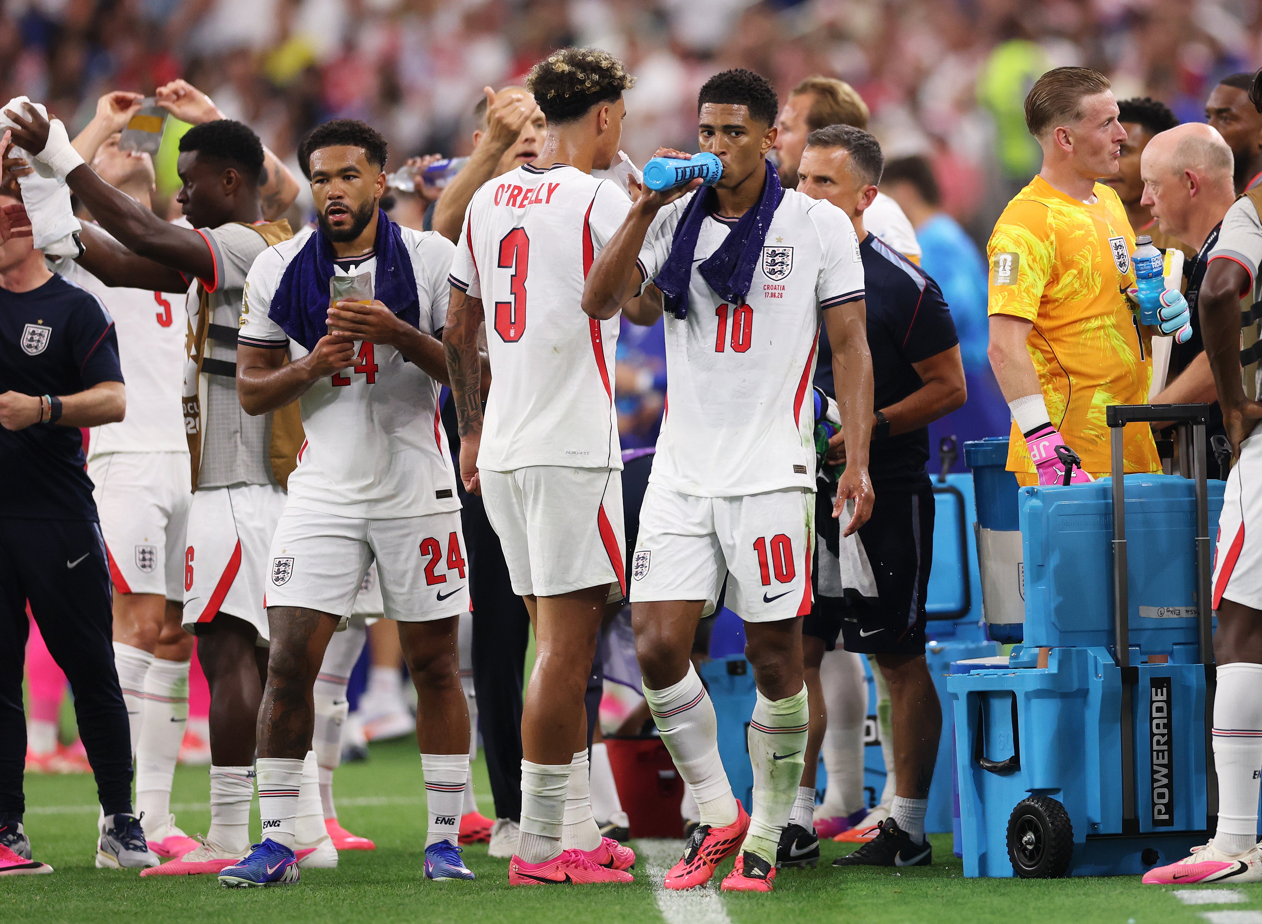 Hydration breaks were taken in both halves