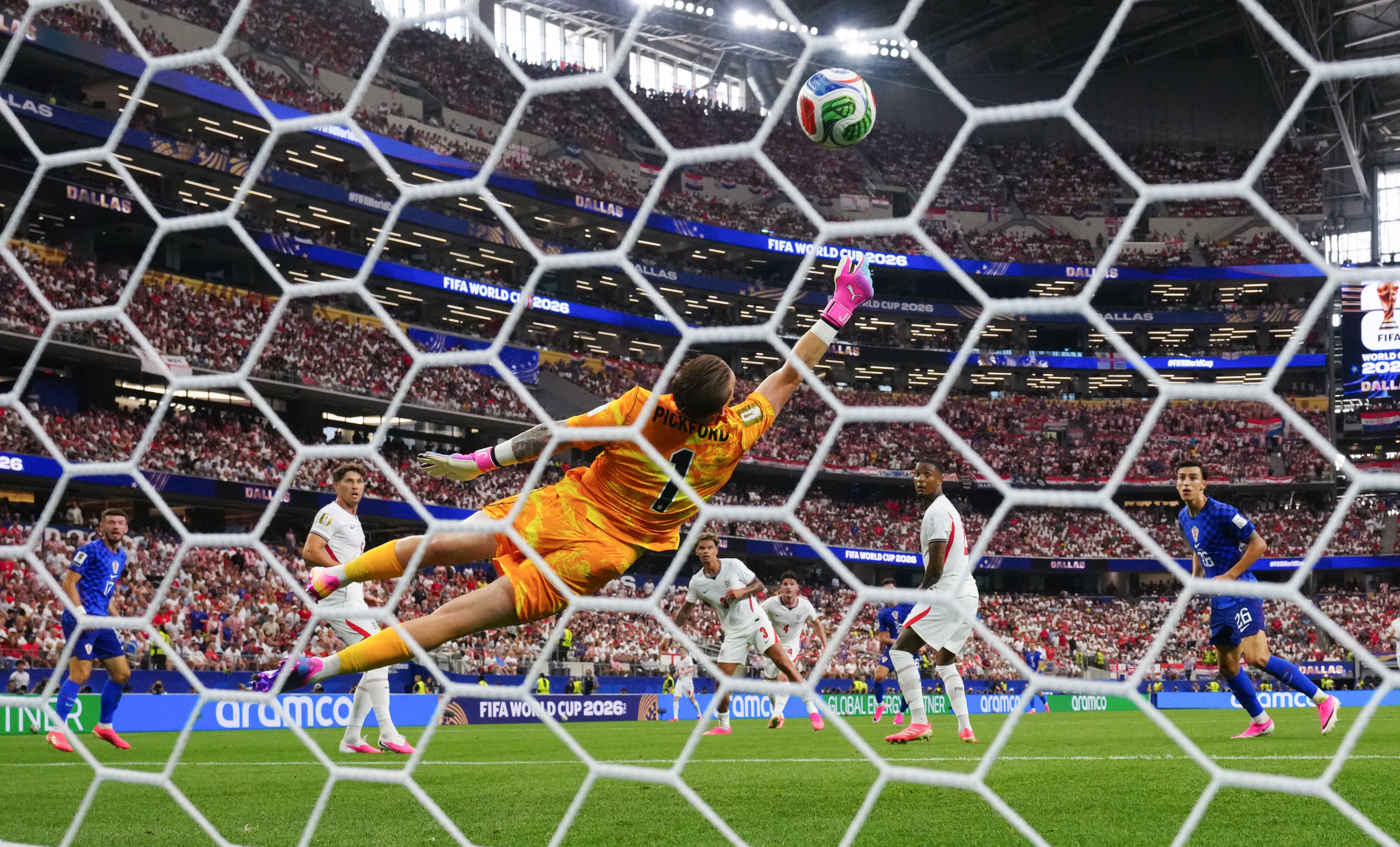 Jordan Pickford could not keep out Martin Baturina’s effort despite getting a hand to the ball (Bradley Collyer/PA) (PA Wire)