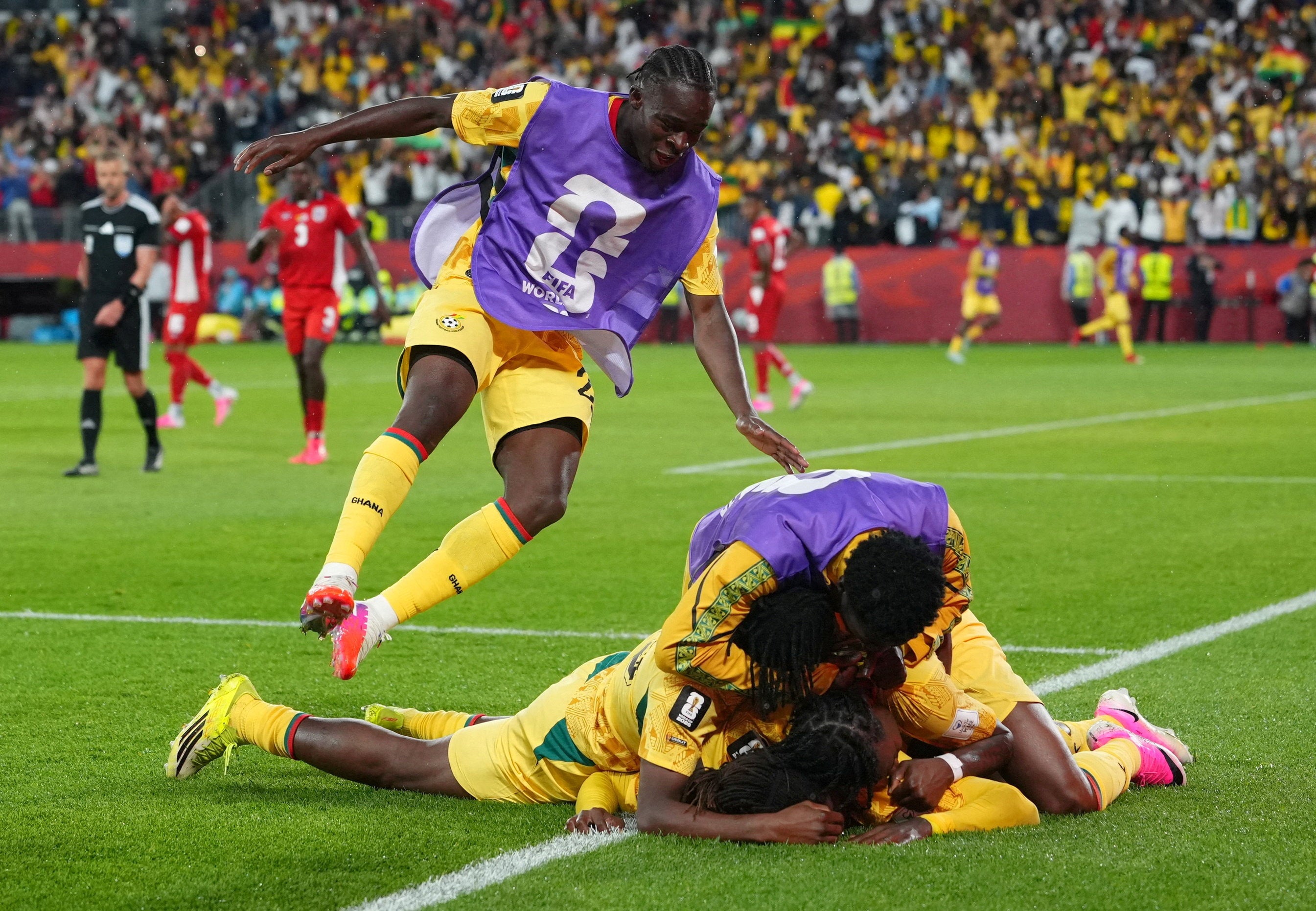Ghana's Caleb Yirenkyi celebrates scoring
