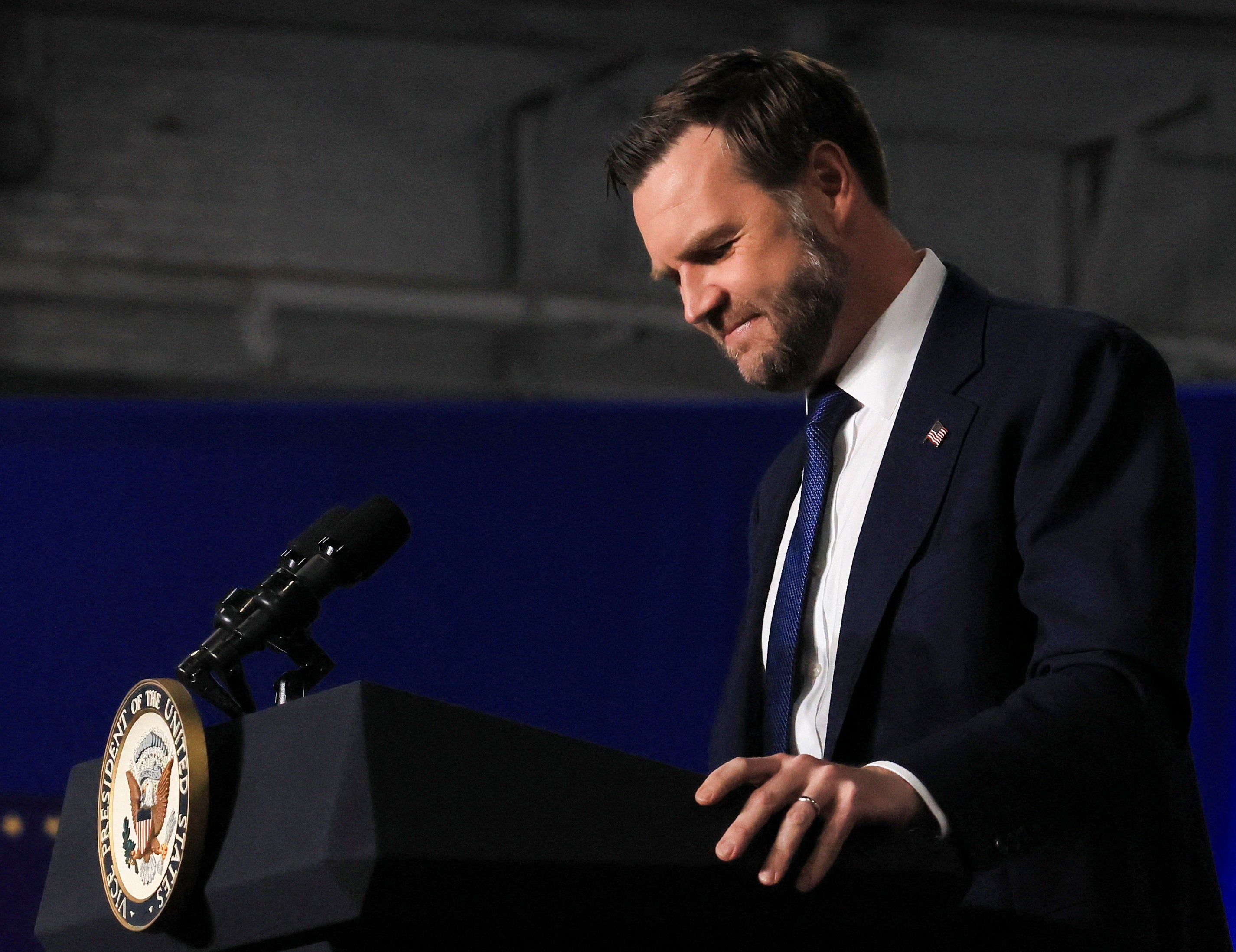 US vice president JD Vance delivers remarks during an event at Gold Coast Studios on 17 June 2026 in Bethpage, New York.