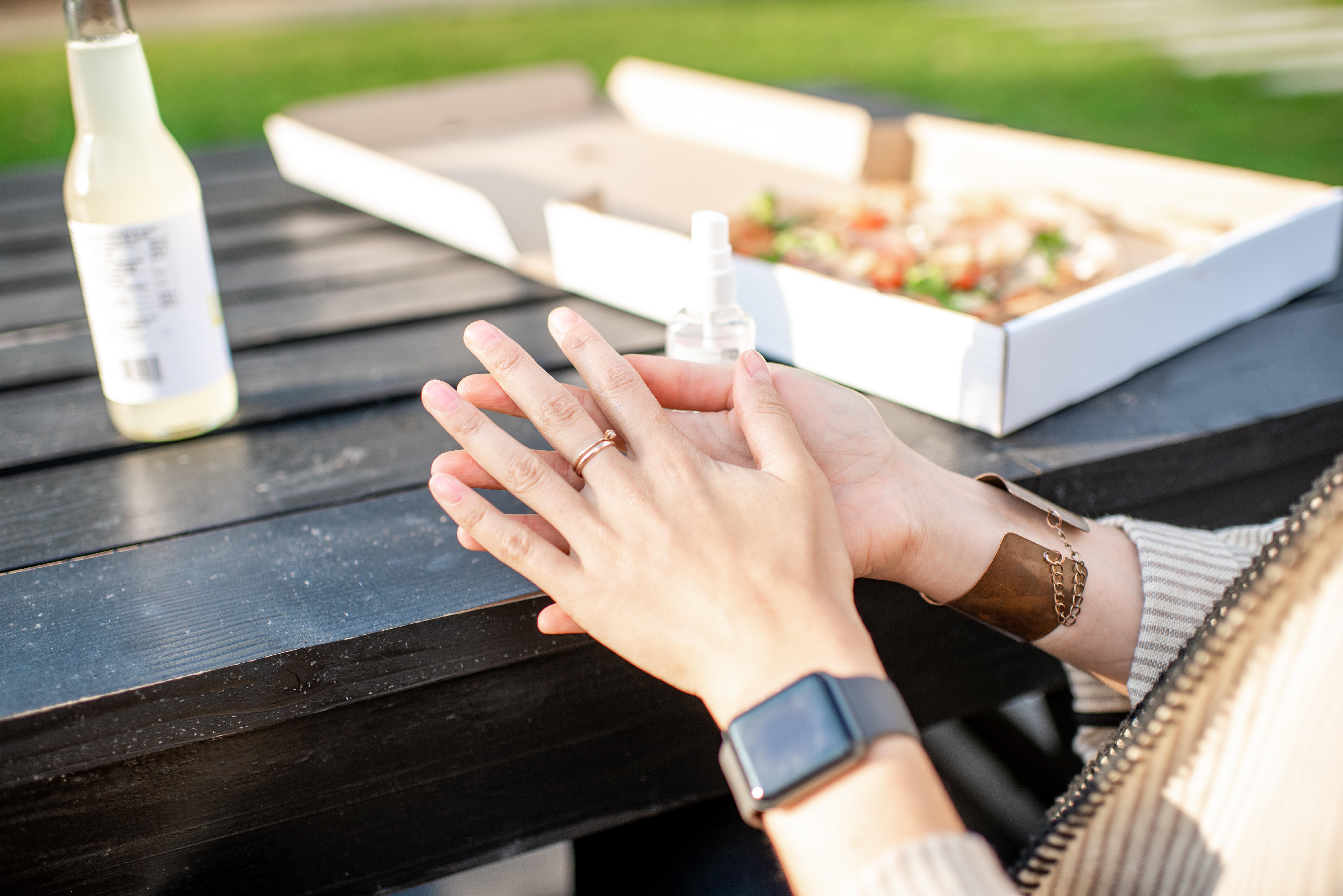 Hand sanitiser can help keep you safe while eating outdoors (Alamy/PA)