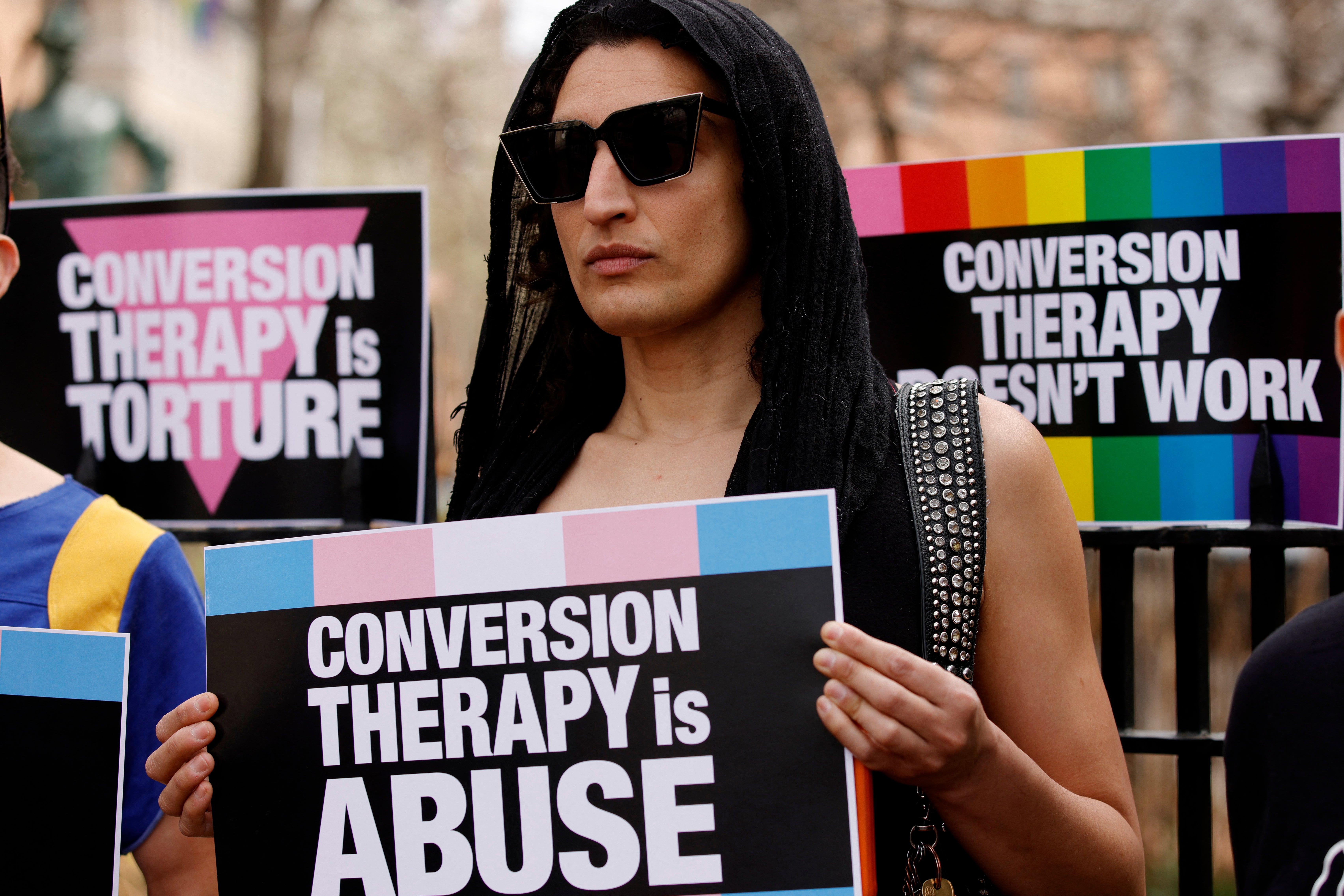 Protesters in the US demonstrating against conversion therapy