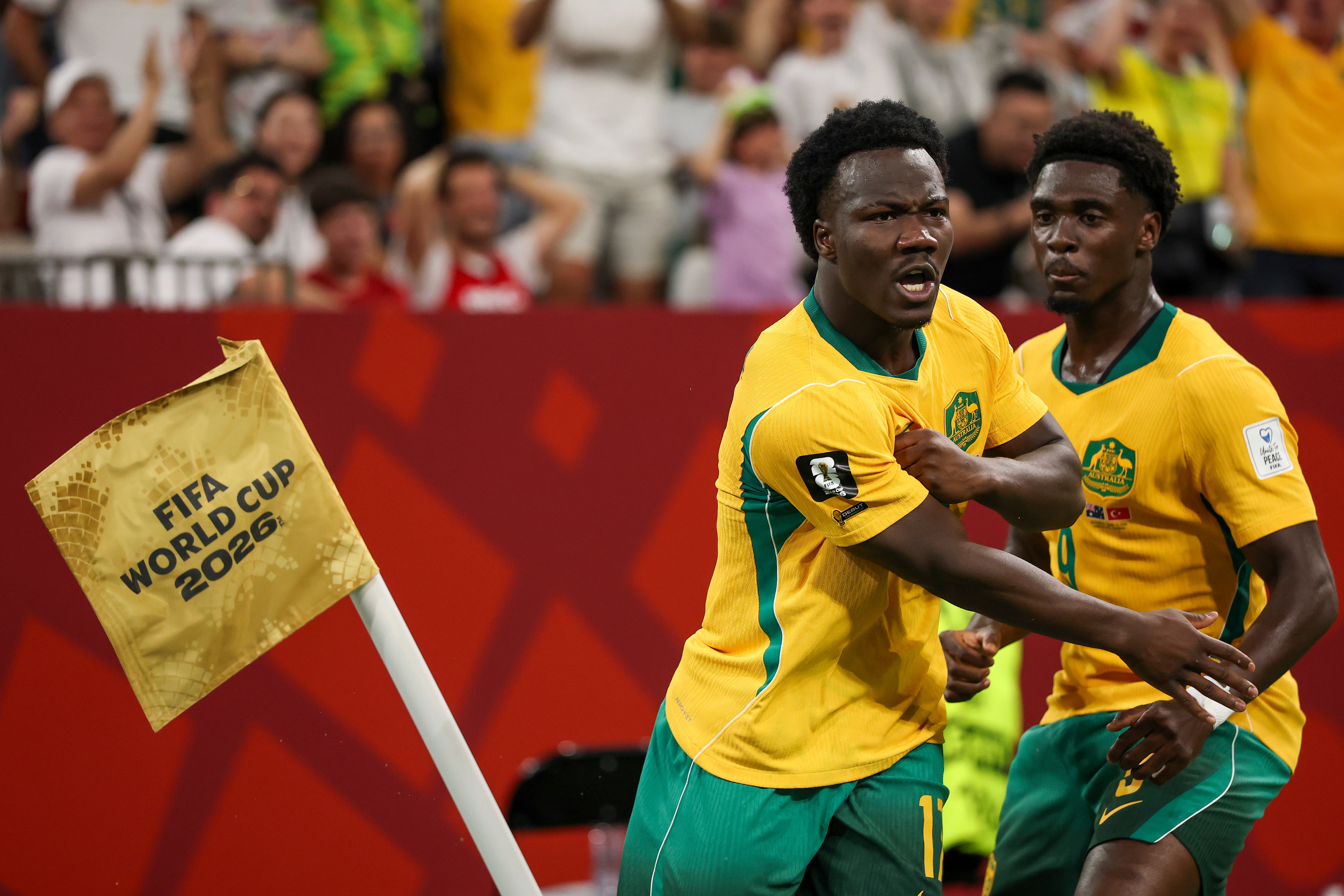 Nestory Irankunda celebrated in familiar fashion after scoring against Turkey
