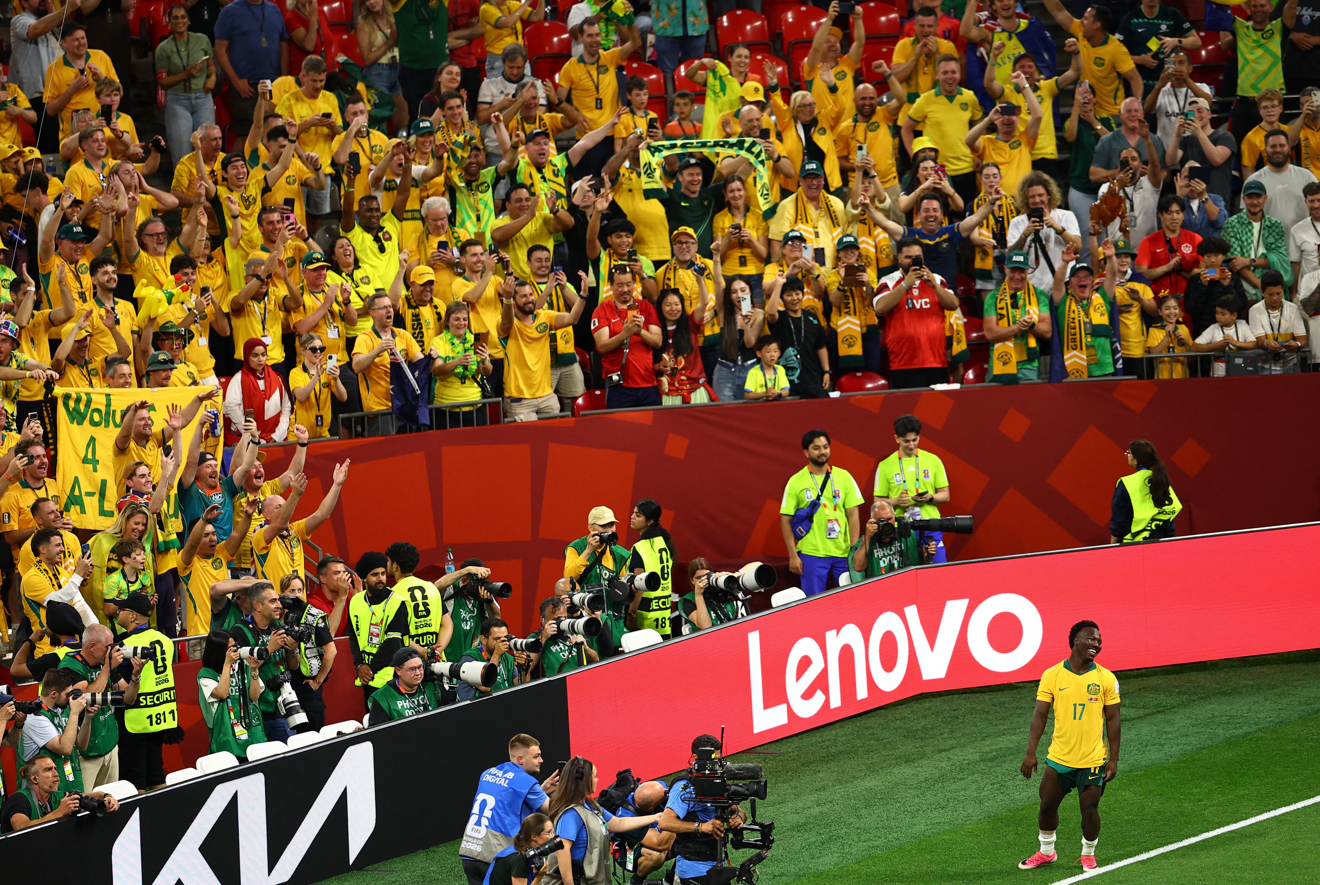 Irankunda celebrates with fans after the Turkey win