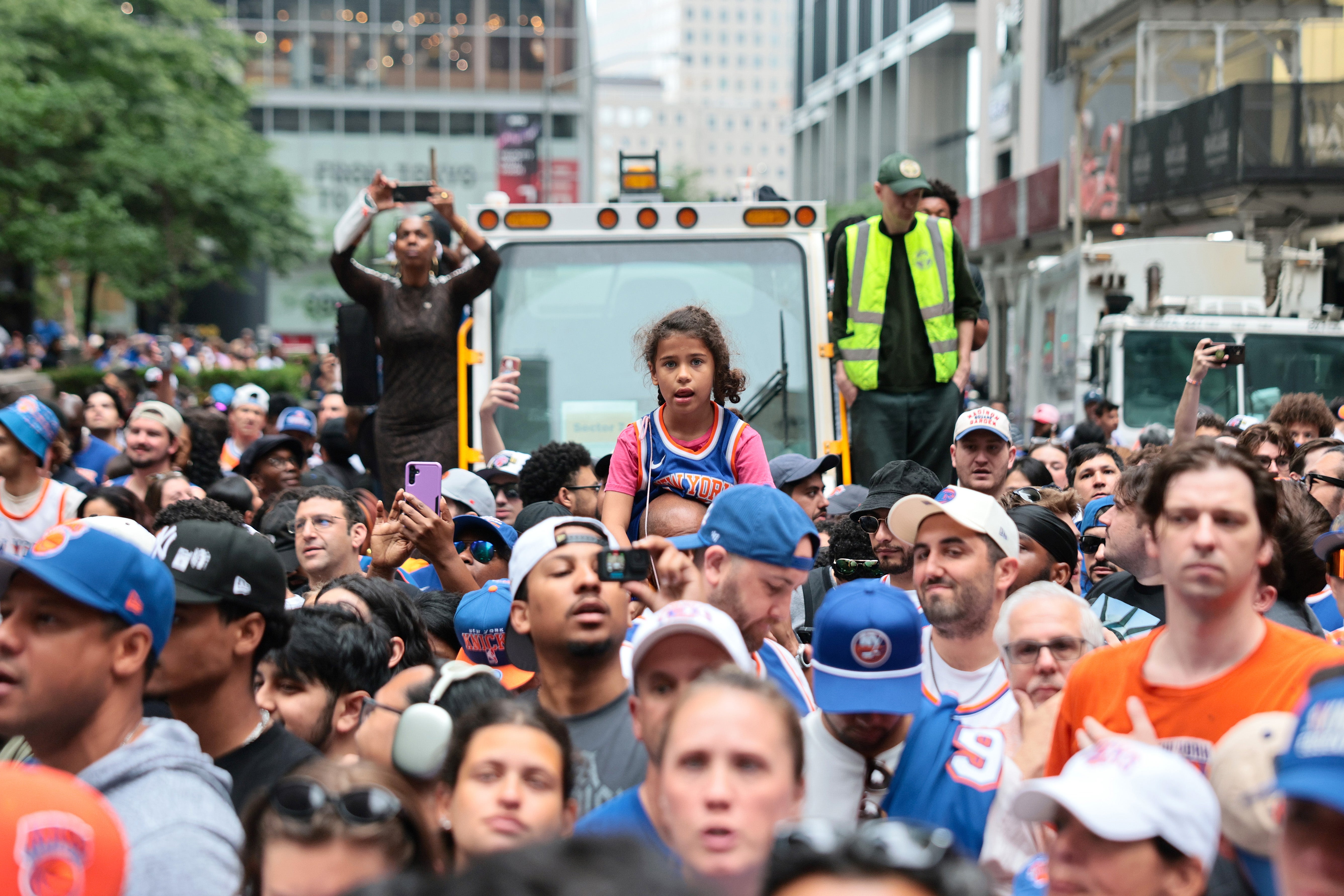 Fans flood lower Manhattan ahead of the New York Knicks Championship ticker tape parade and victory rally
