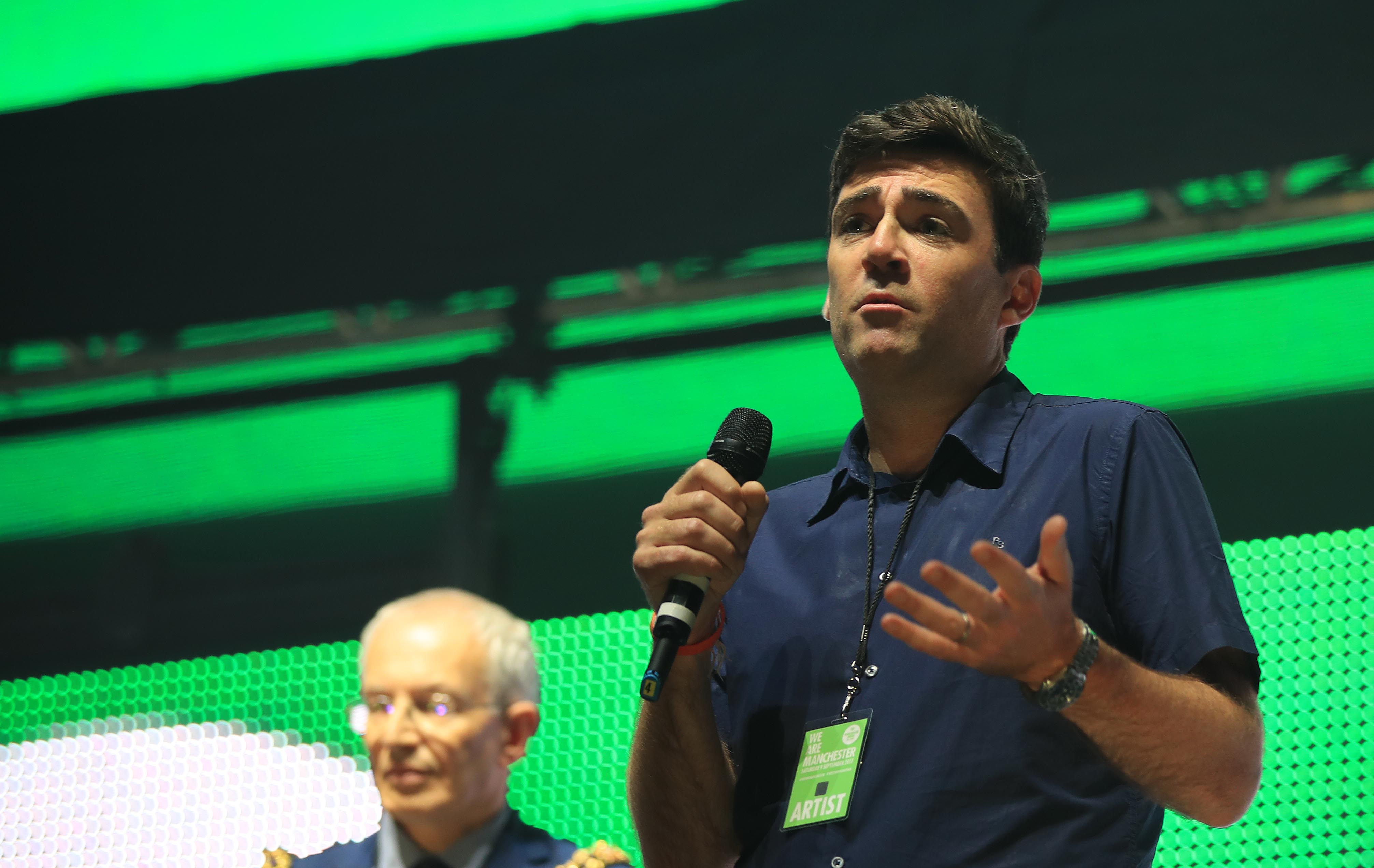 Andy Burnham speaks at the 'We Are Manchester' charity concert on 9 September 2017, held to honour those affected by the Manchester Arena bombing