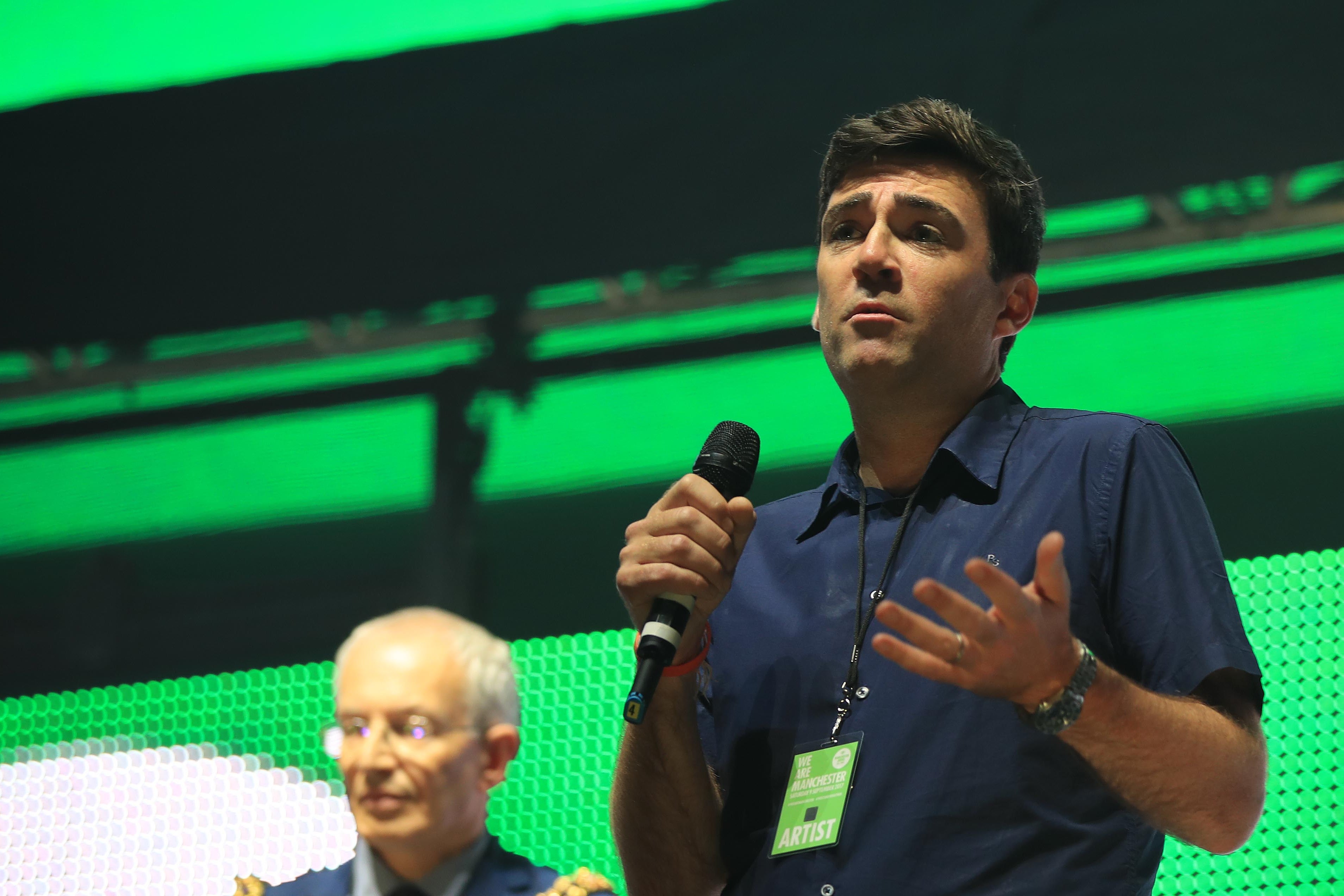 Andy Burnham speaks at the 'We Are Manchester' charity concert on 9 September 2017, held to honour those affected by the Manchester Arena bombing (AFP/Getty)