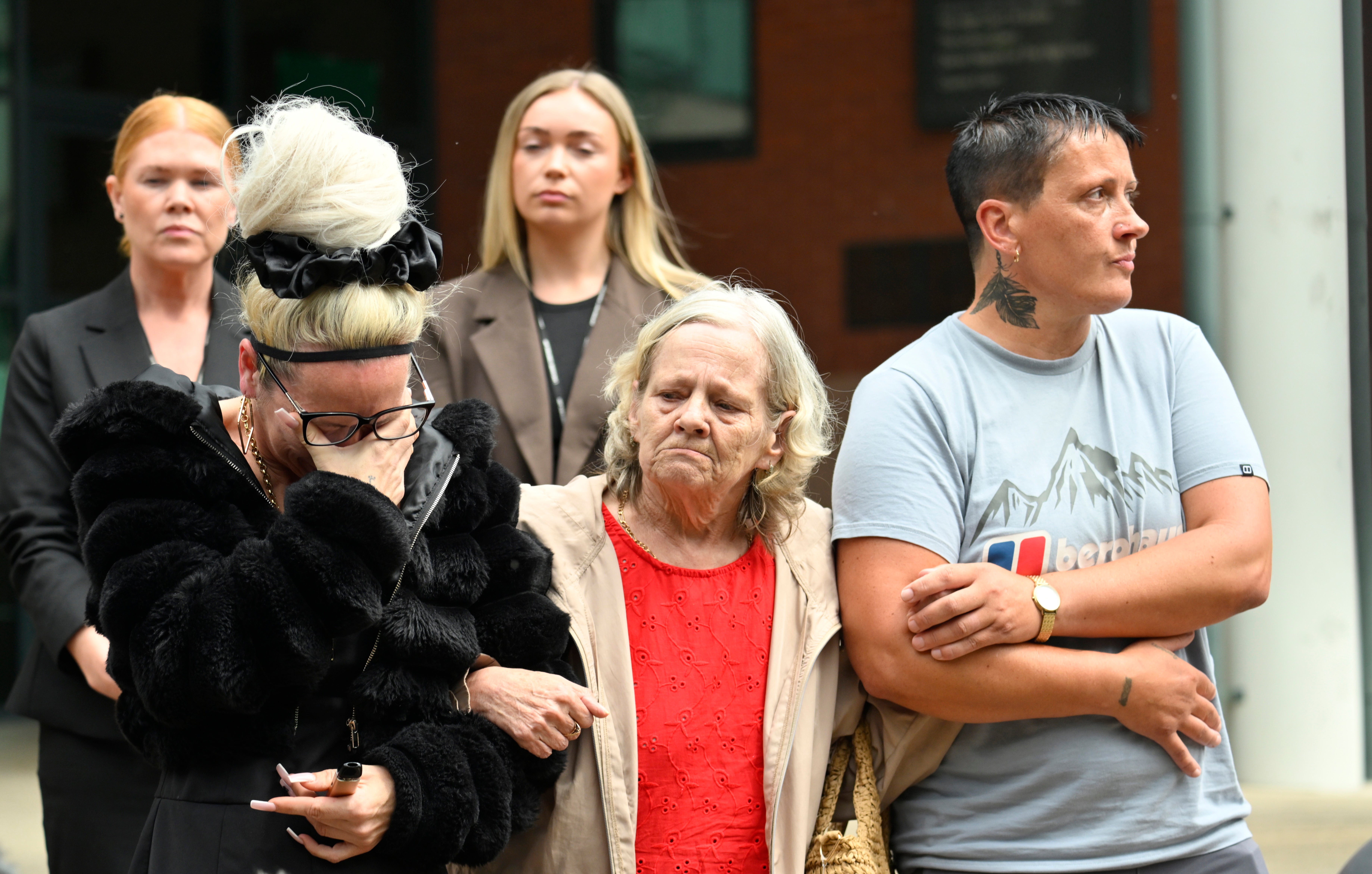 Preston Davey's birth mother Sarah Davey (left) outside Preston Crown Court.