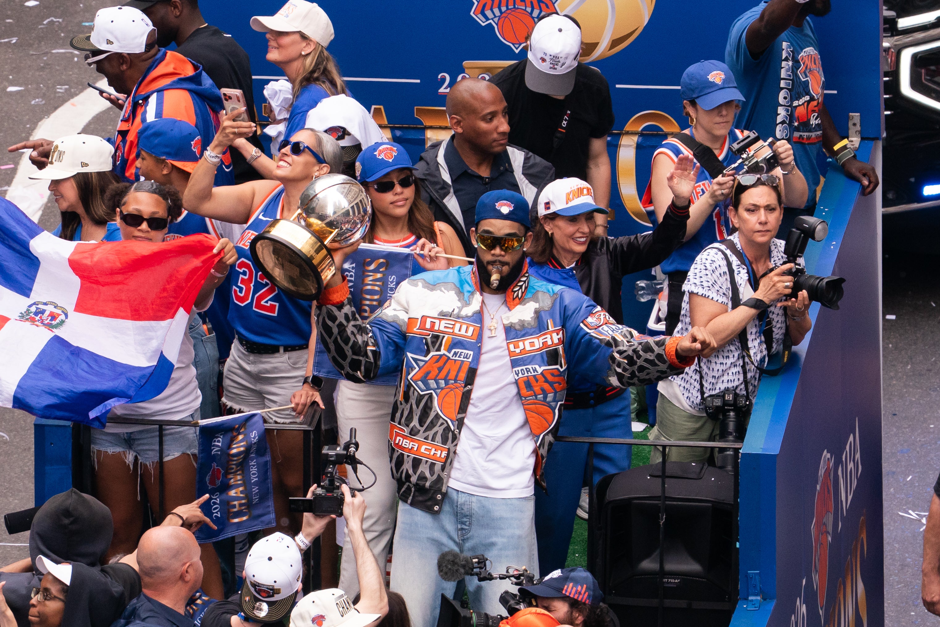 Karl-Anthony Towns celebrates on a float