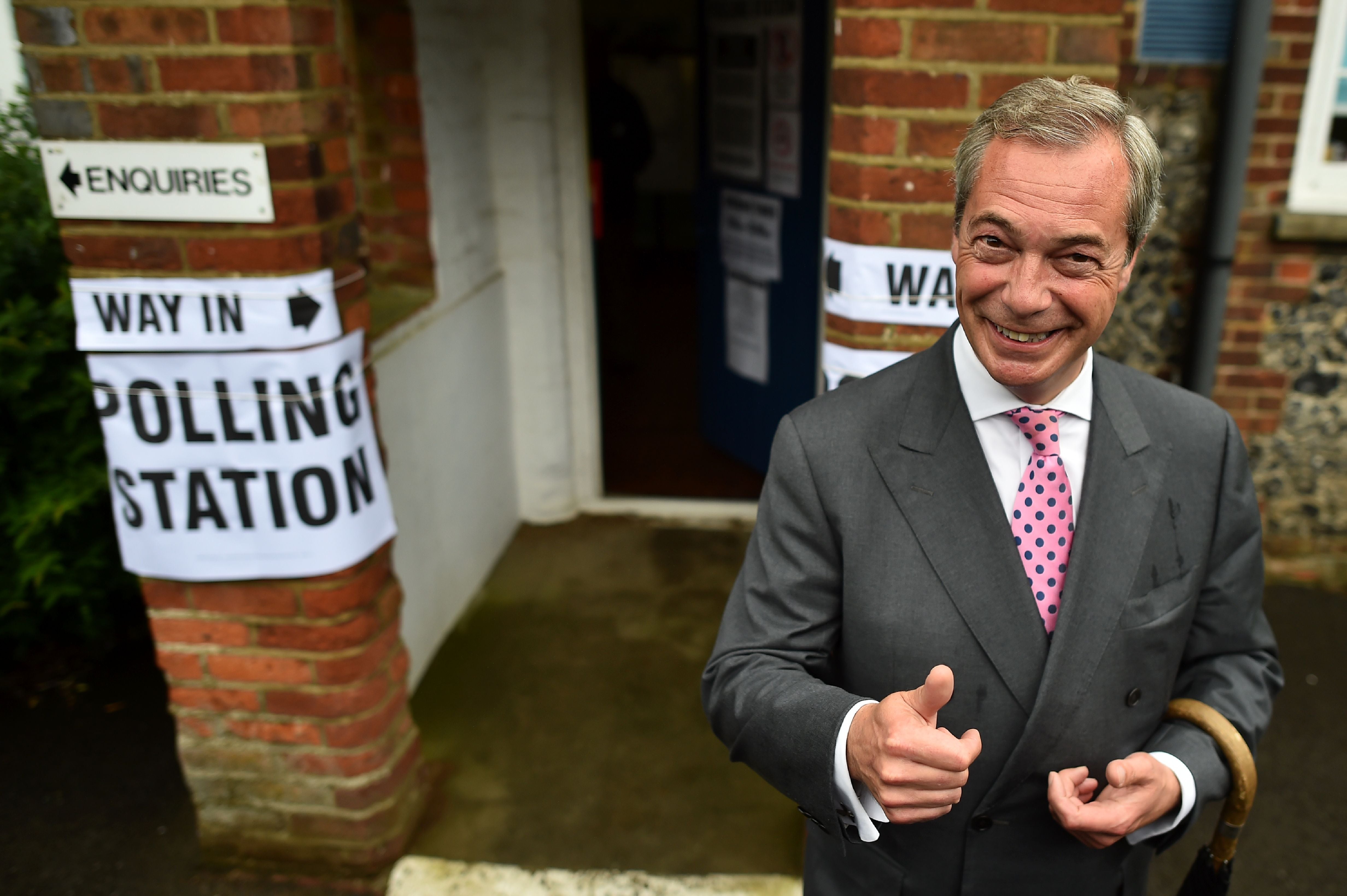Nigel Farage, leader of Ukip, casts his vote in the EU referendum