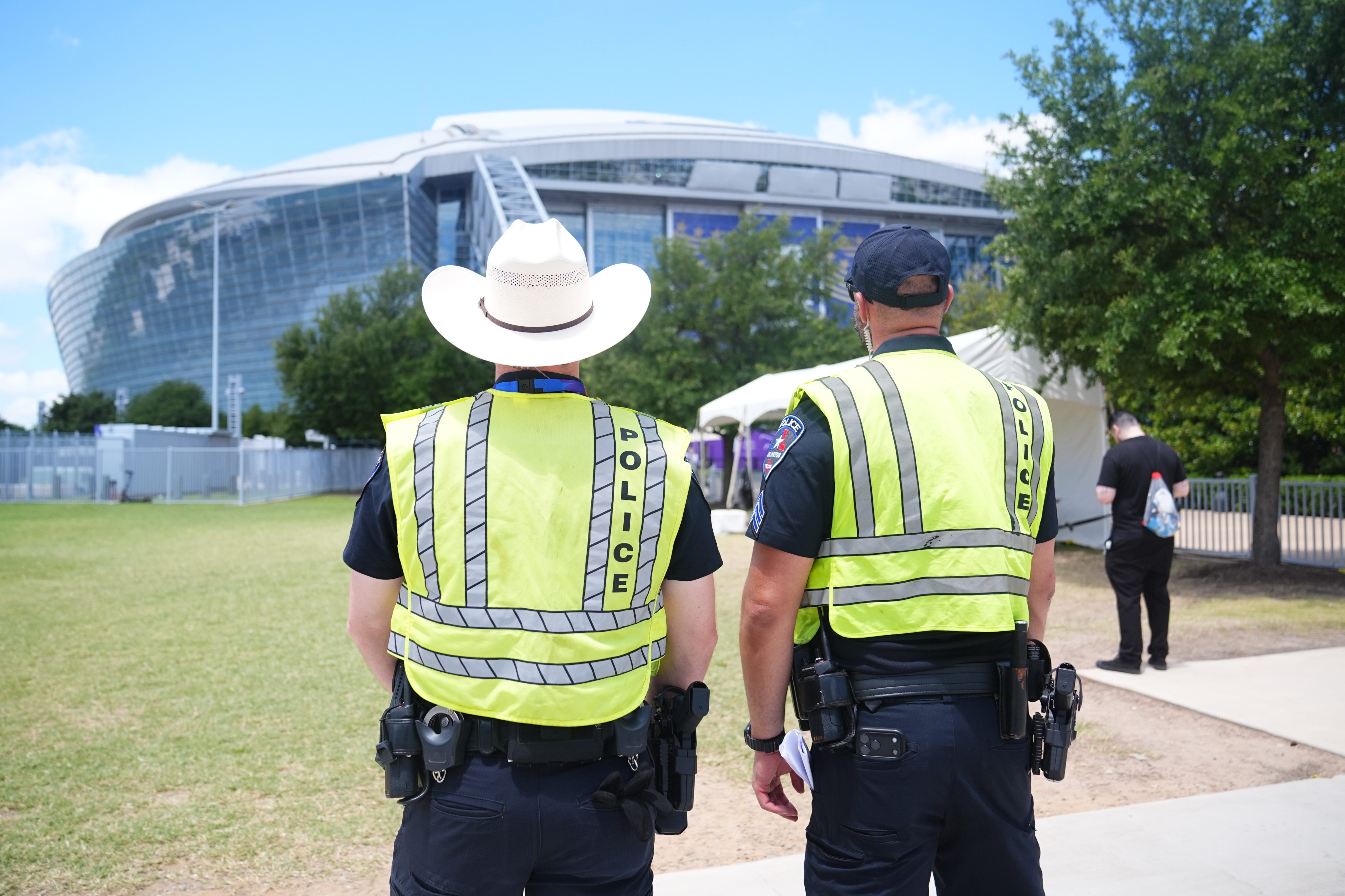 Police officers on duty outside the stadium on Wednesday (James Manning/PA) (PA Wire)