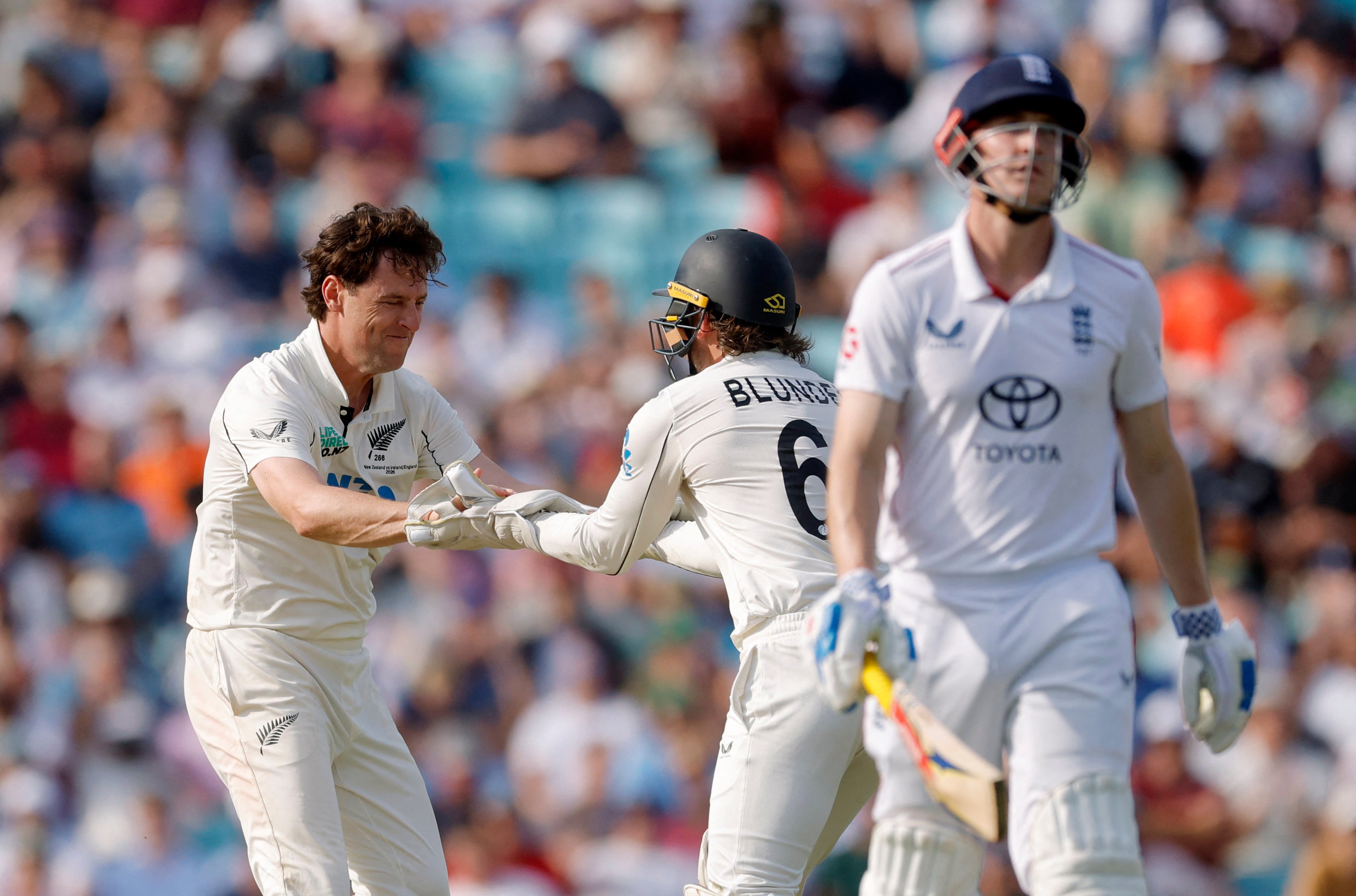 Matt Henry removed Joe Root and Harry Brook in quick succession as England struggled