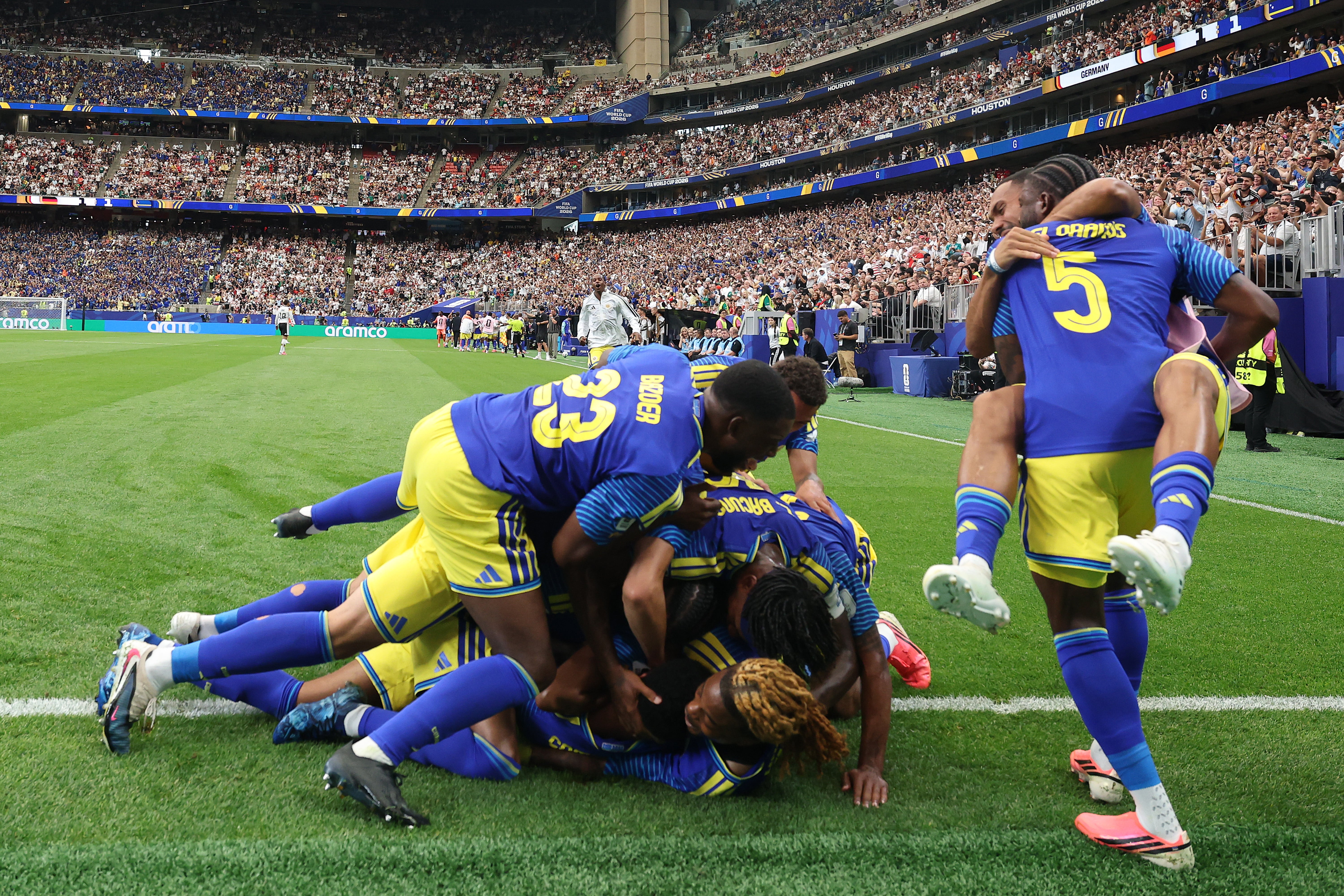 Curacao celebrate their first World Cup goal against Germany (Getty)