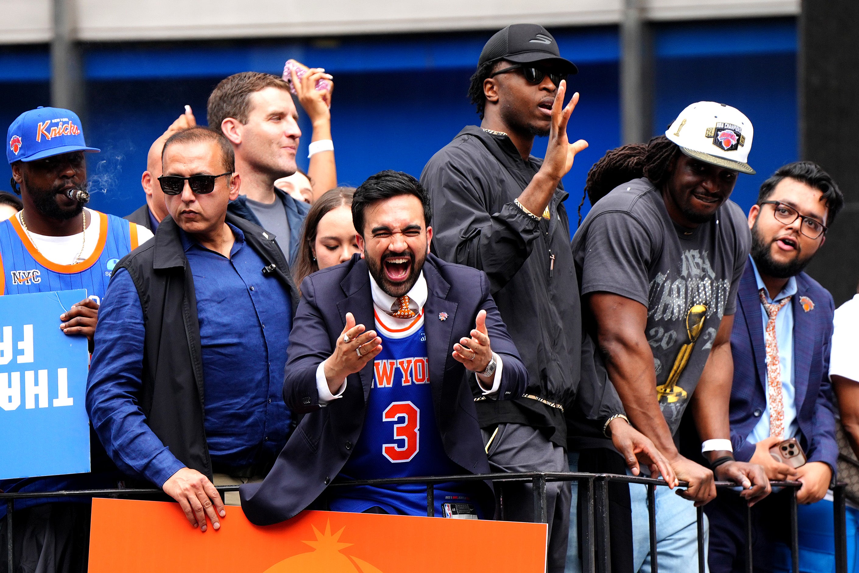 A banner honoring Knicks forward Dillion Jones mistakenly had NBA legend Patrick Ewing’s retired number on it