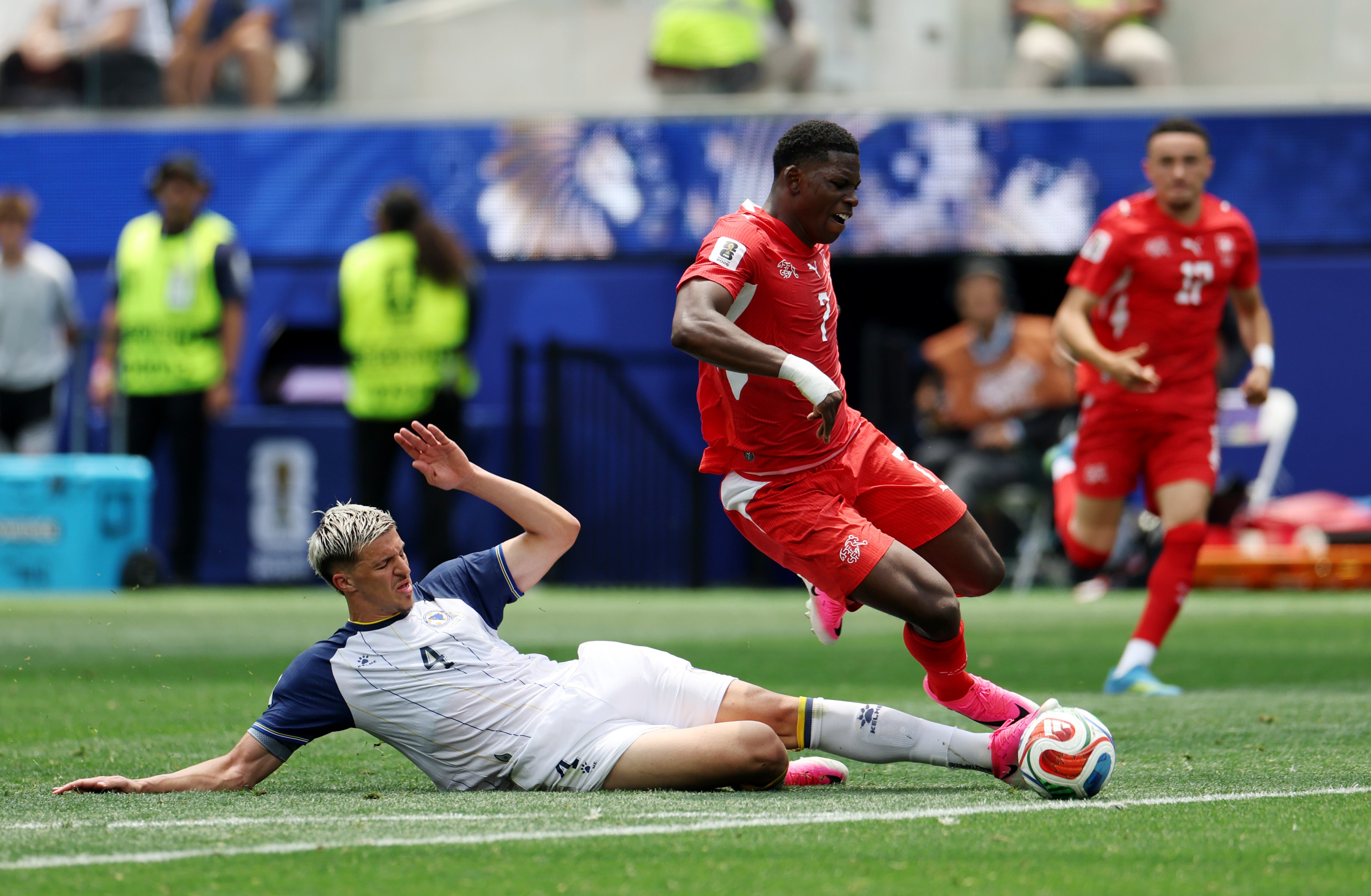 Tarik Muharemovic hacked down Breel Embolo to receive a red card
