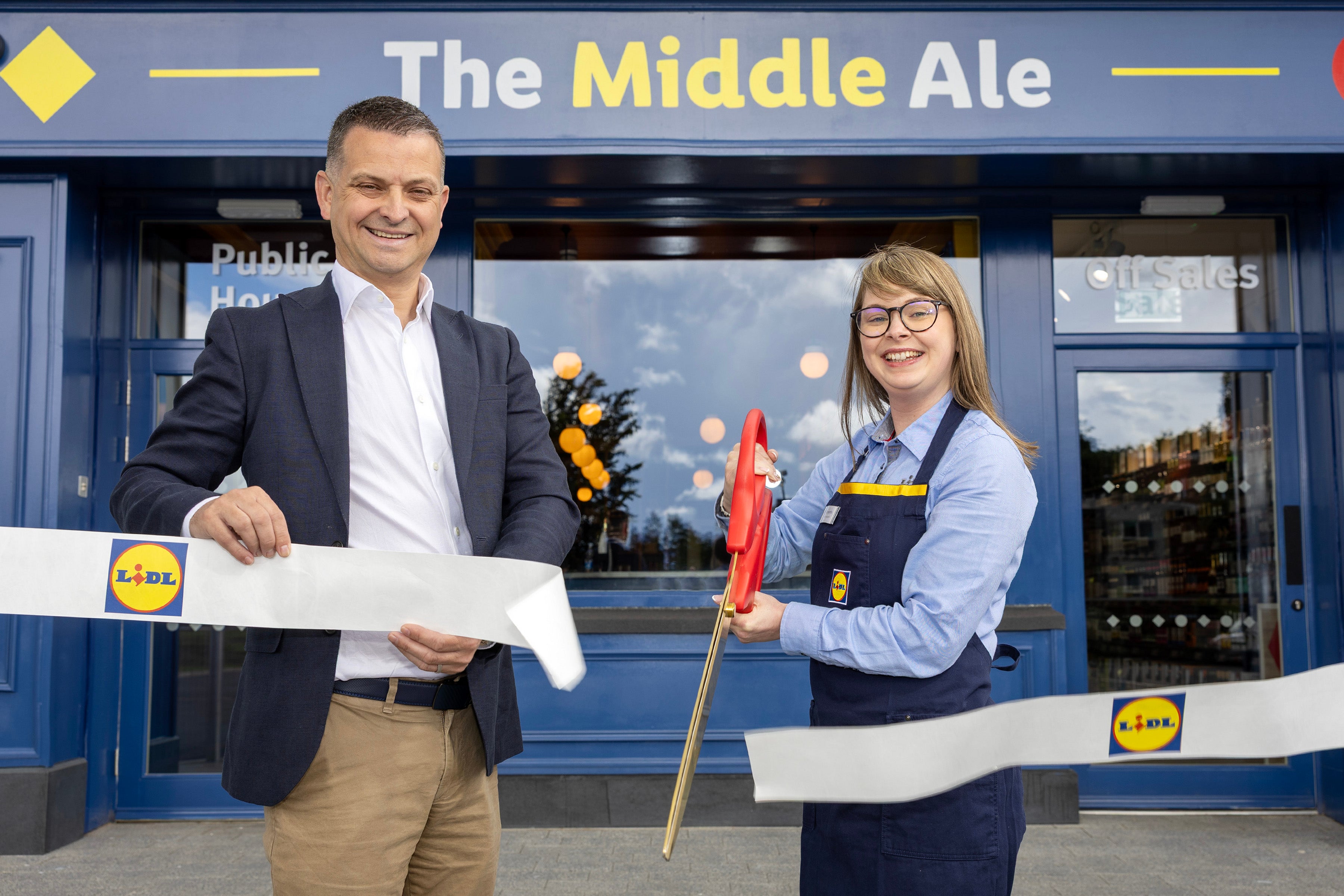 Bar manager Samantha Hill and regional manager Gordon Cruikshanks outside The Middle Ale (Lidl NI)