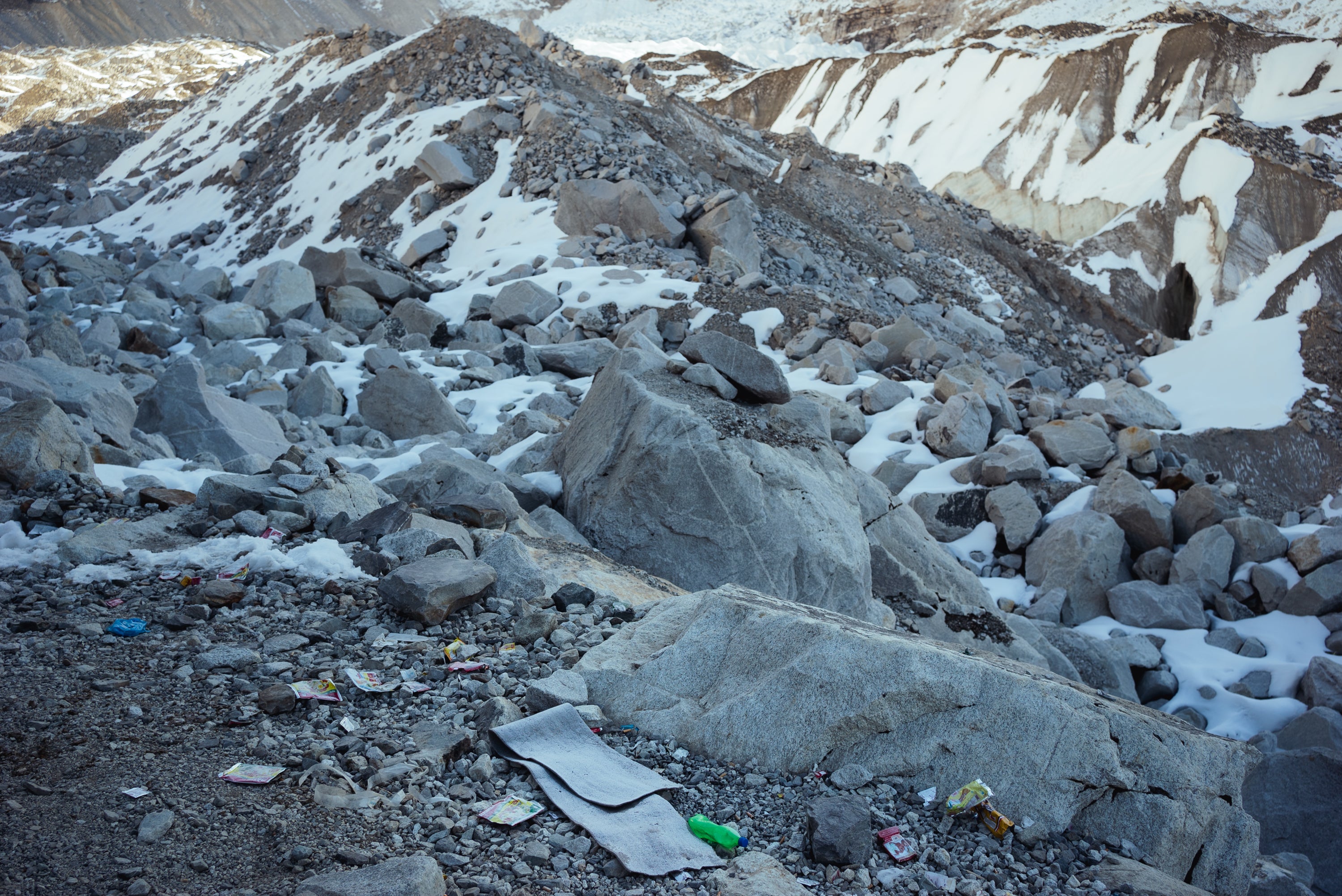 Waste and refuse left on the ground at Everest Base Camp on 13 October 2024 in Nepal