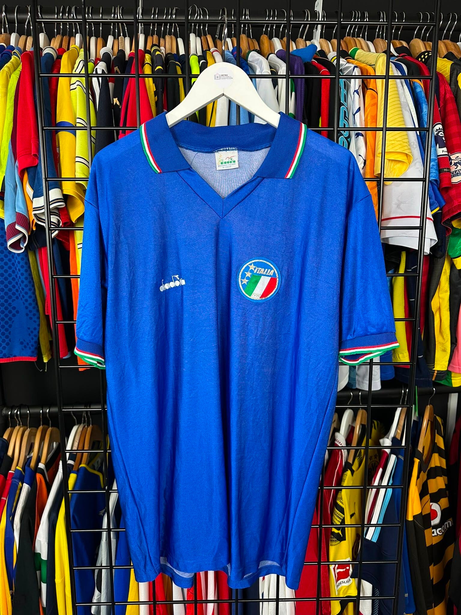 Italy’s blue shirt from their Italia ‘90 World Cup campaign is a perennial favourite (RetroFootballShirts / Whatnot)