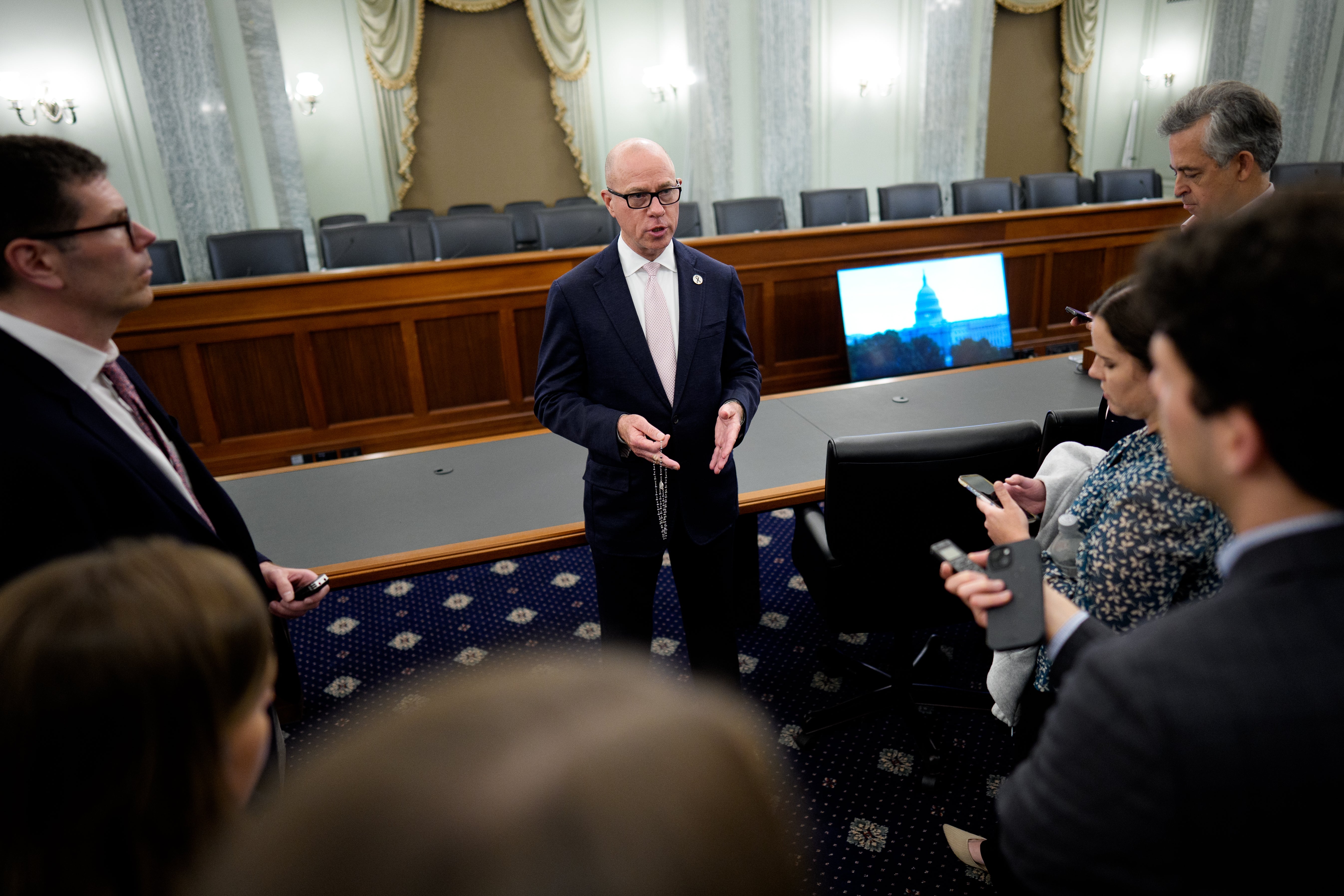 Federal Aviation Administration (FAA) Administrator Bryan Bedford speaks to reporters following a Senate Committee on Commerce, Science, and Transportation, Subcommittee on Aviation, Space, and Innovation hearing on Capitol Hill (Getty)