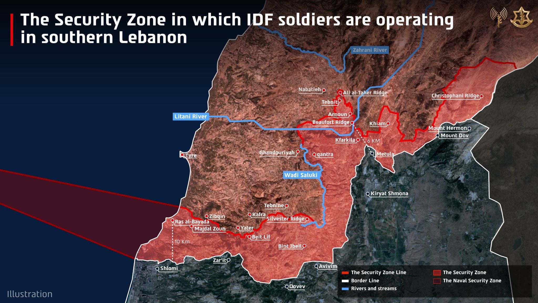 The IDF shared an updated ‘buffer zone’ in Lebanon, saying it is operating 10km inside Lebanese territory ‘due to operational requirements’