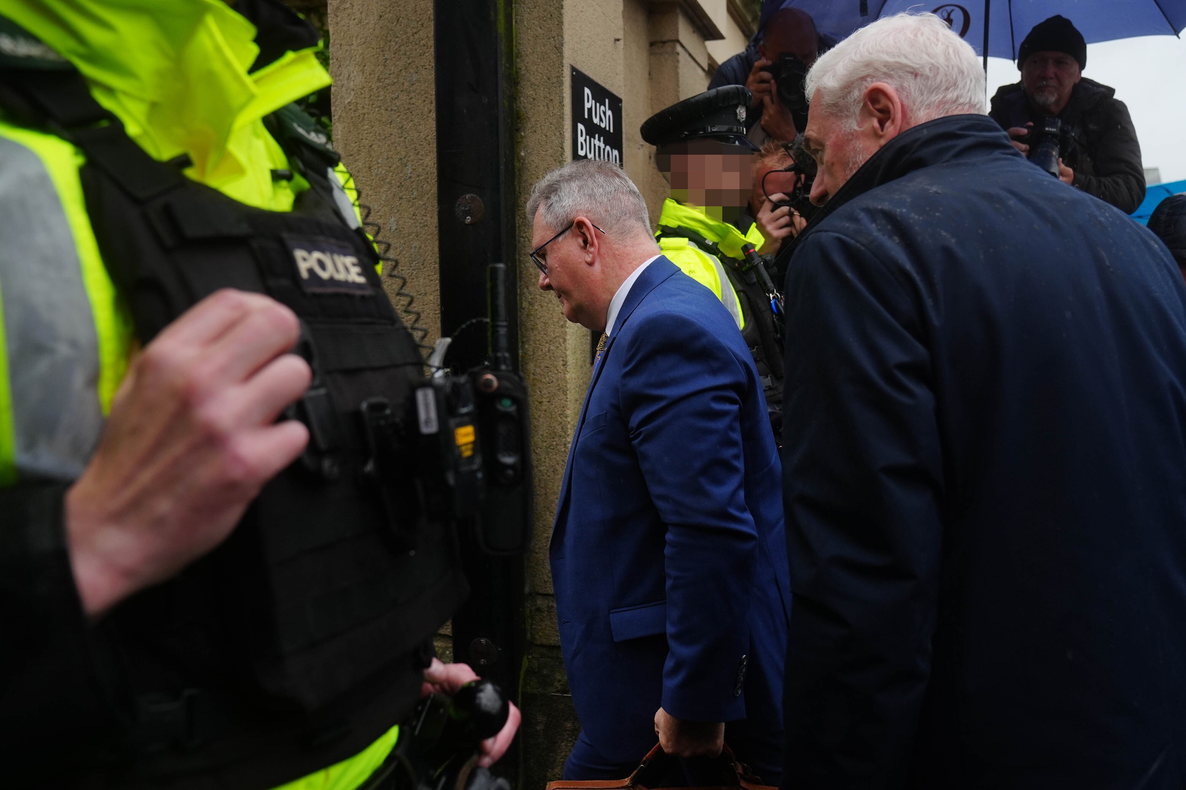 Sir Jeffrey Donaldson is on trial at Newry Crown Court (Brian Lawless/PA) (PA Wire)
