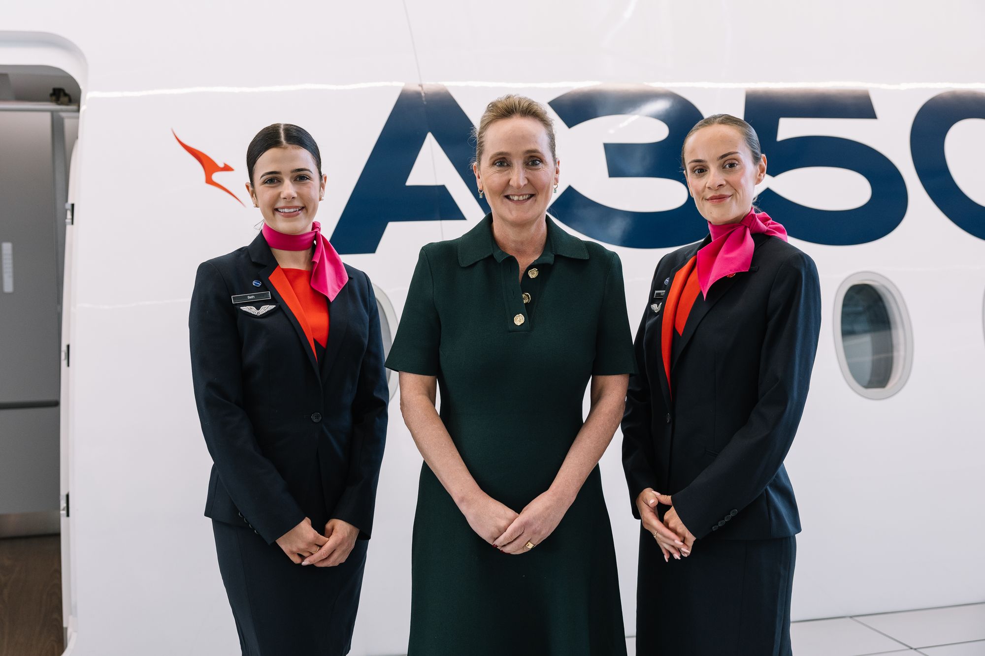 Vanessa Hudson, seen here with cabin crew, said she wanted passengers to feel the ‘spirit of Australia’ (Stuart Bailey)