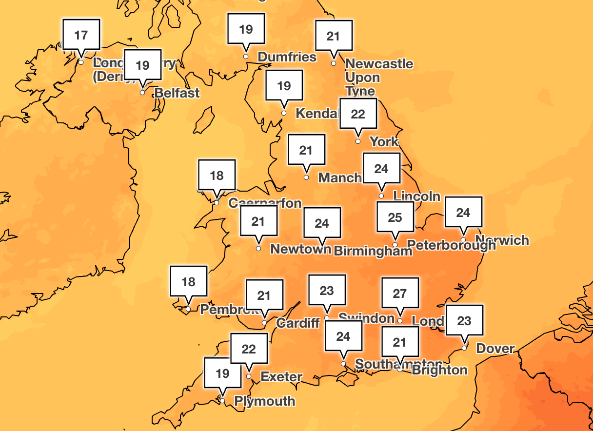 Temperatures could hit 28C in London on Saturday
