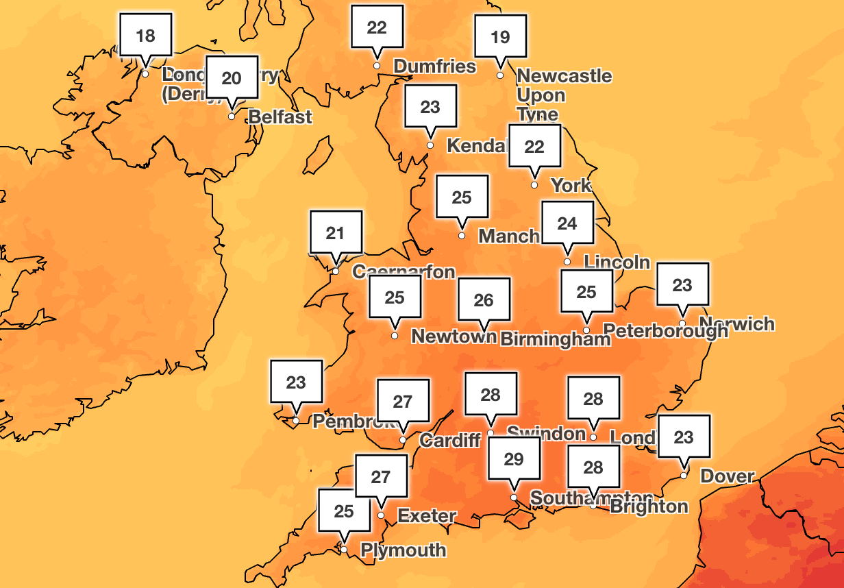 Temperatures could reach 30C in some parts of England on Sunday