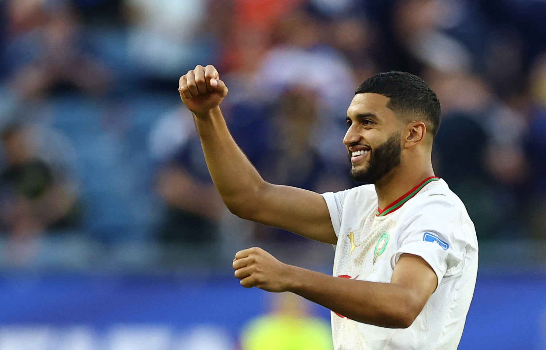 Morocco's Ismael Saibari celebrates after the match