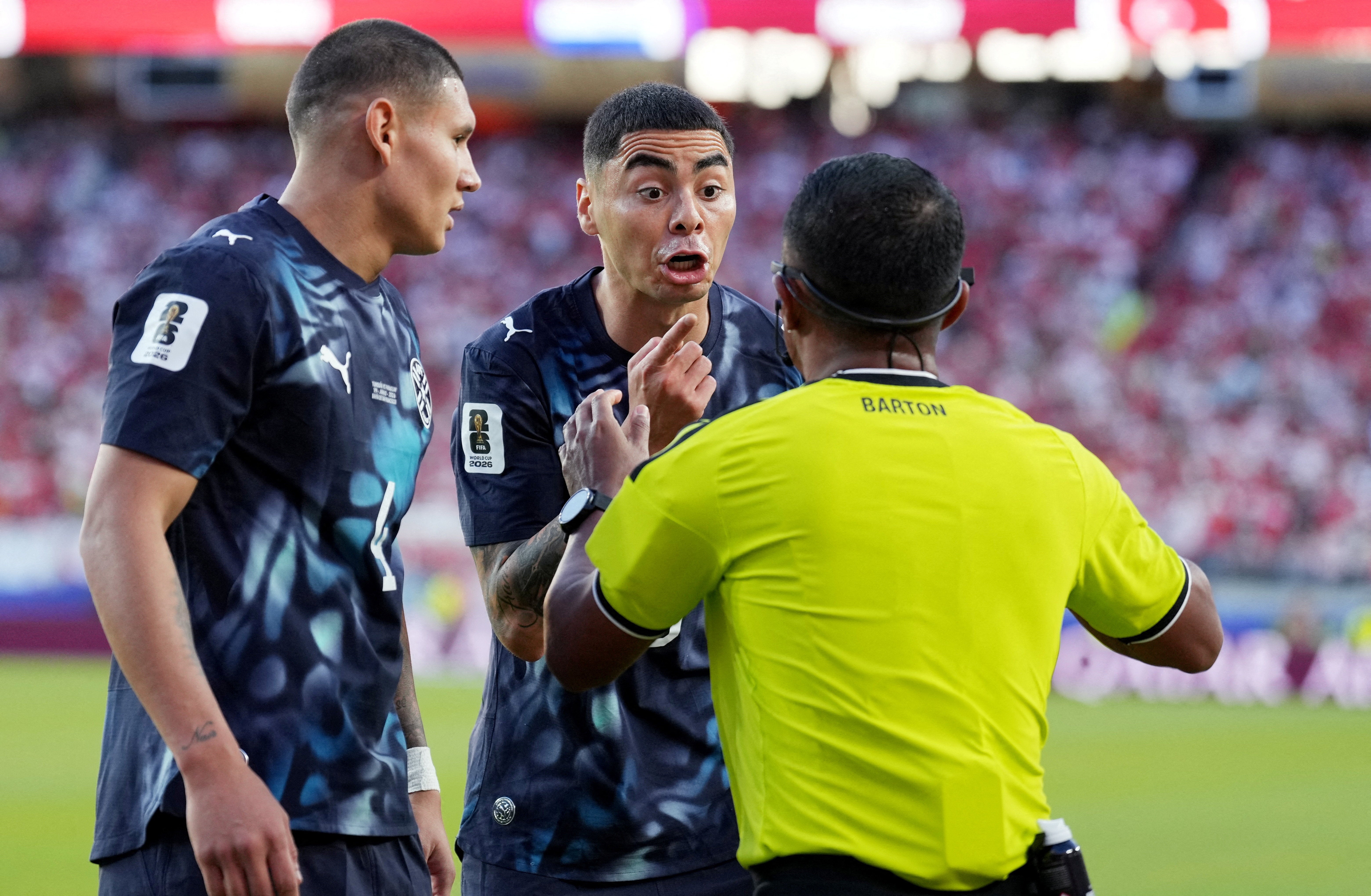 Miguel Almiron could not believe his dismissal by referee Ivan Barton