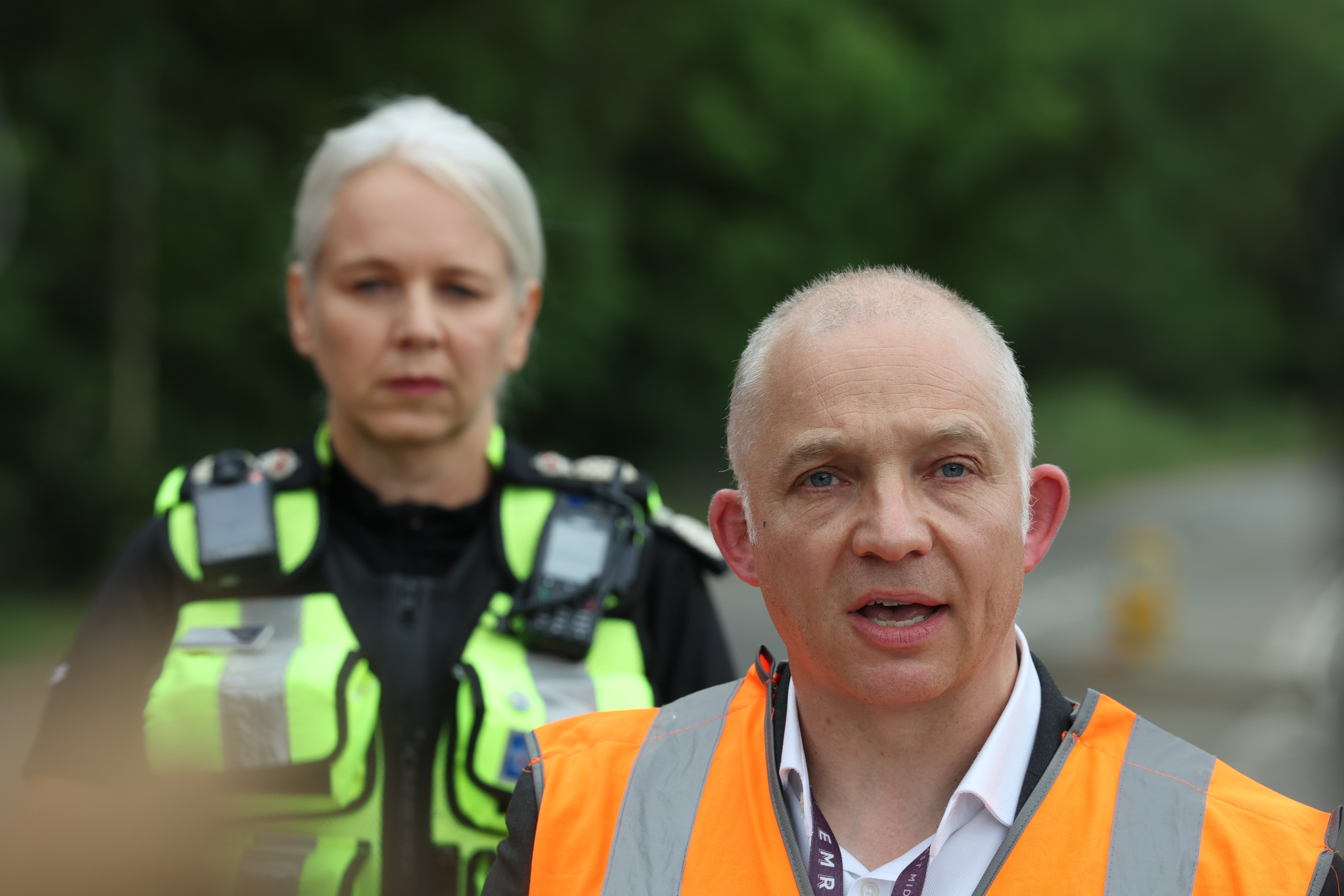 Will Rogers speaks to the media after the deadly crash of two EMR trains near Bedford in June