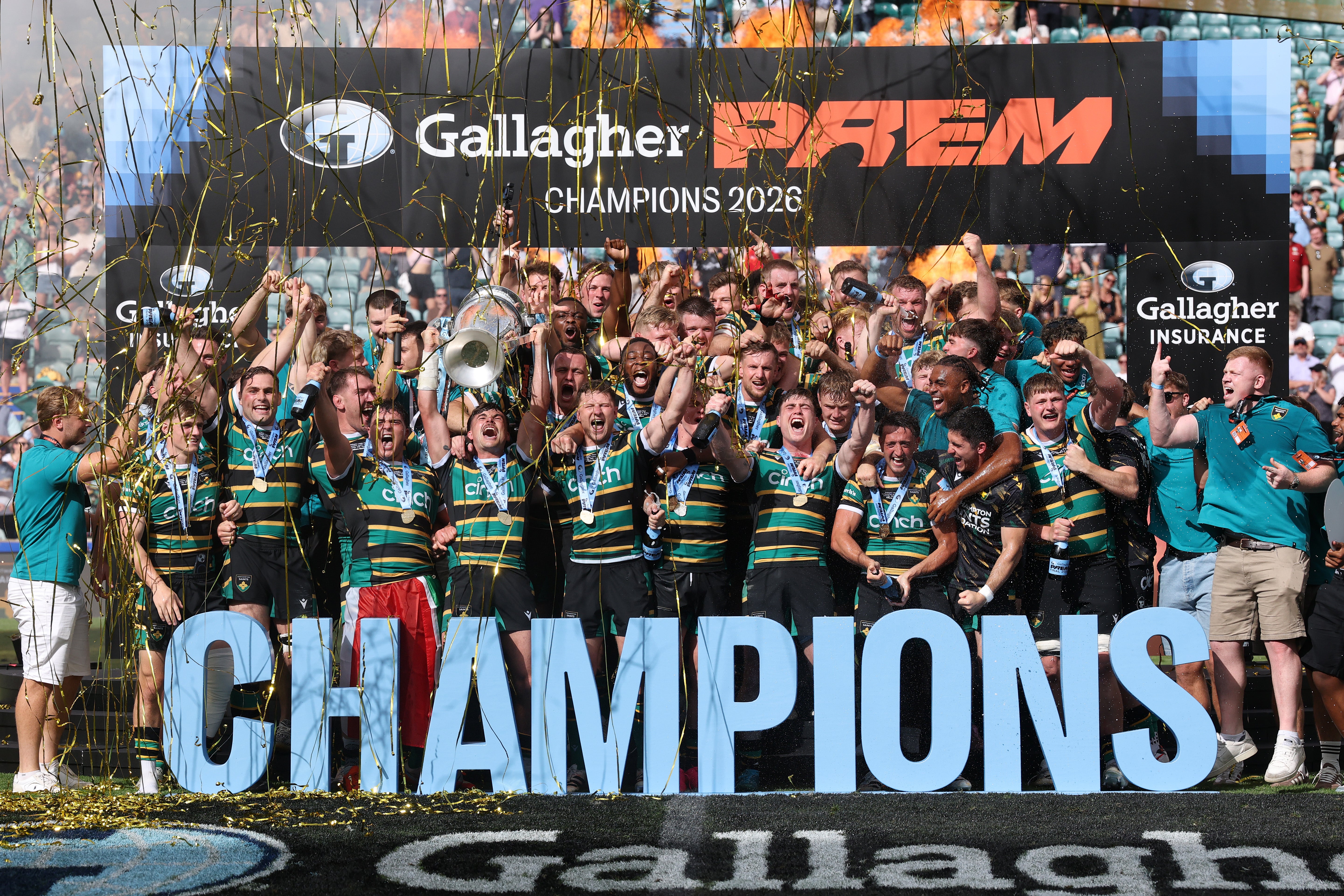 Northampton lifted the new Gallagher Prem trophy (Getty)