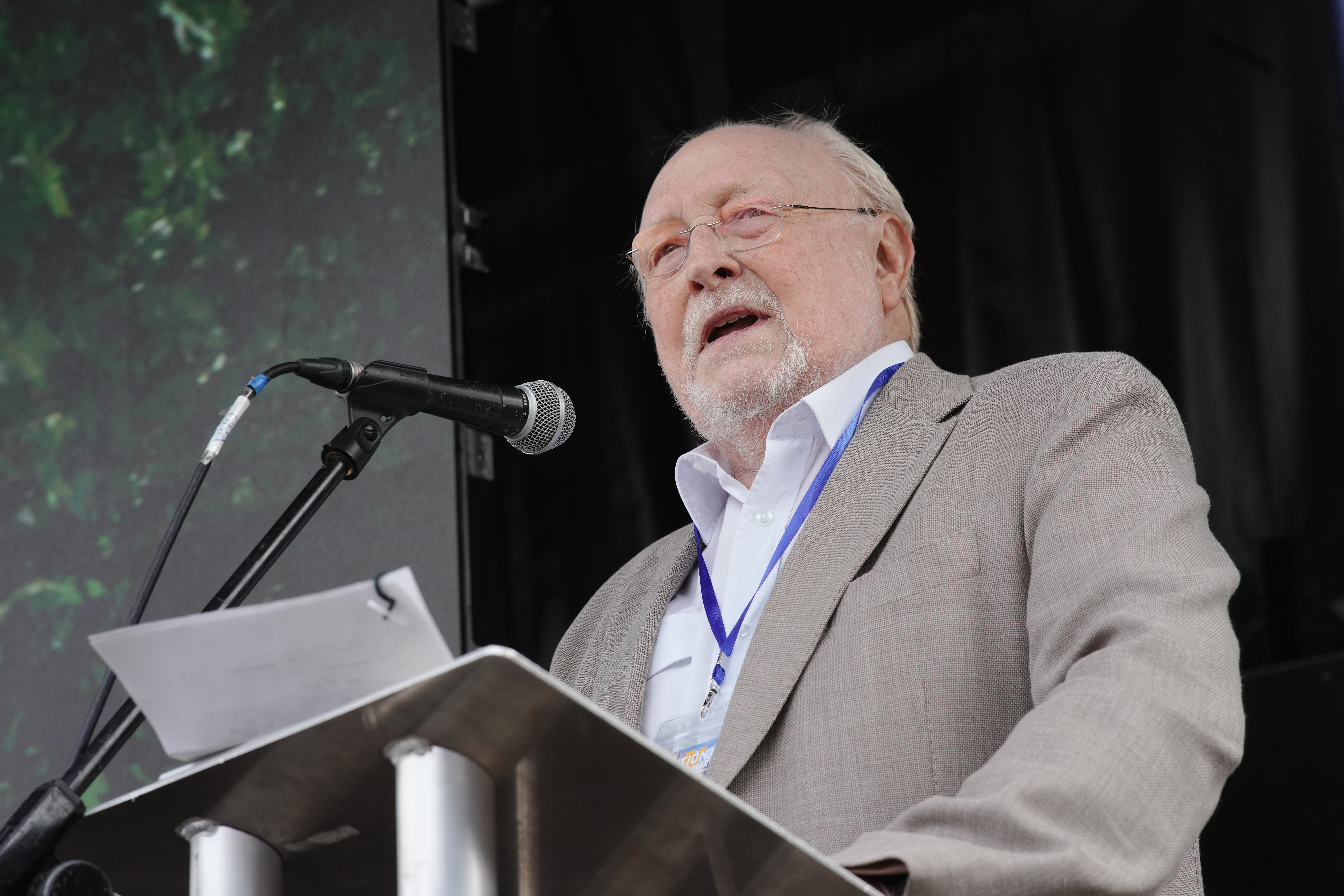Former Labour leader Neil Kinnock speaks at Parliament Square, during a National Rejoin March and rally in London (PA)