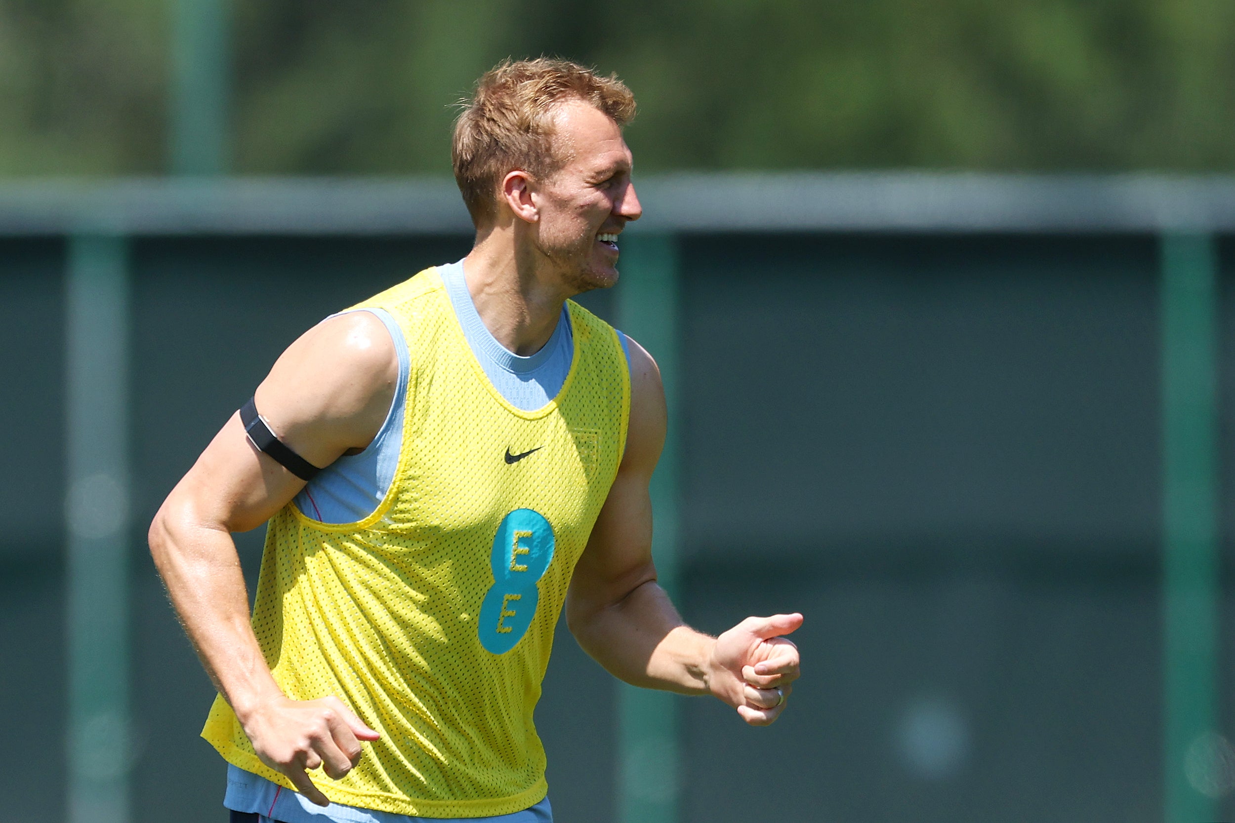 Dan Burn of England looks on during an England training session
