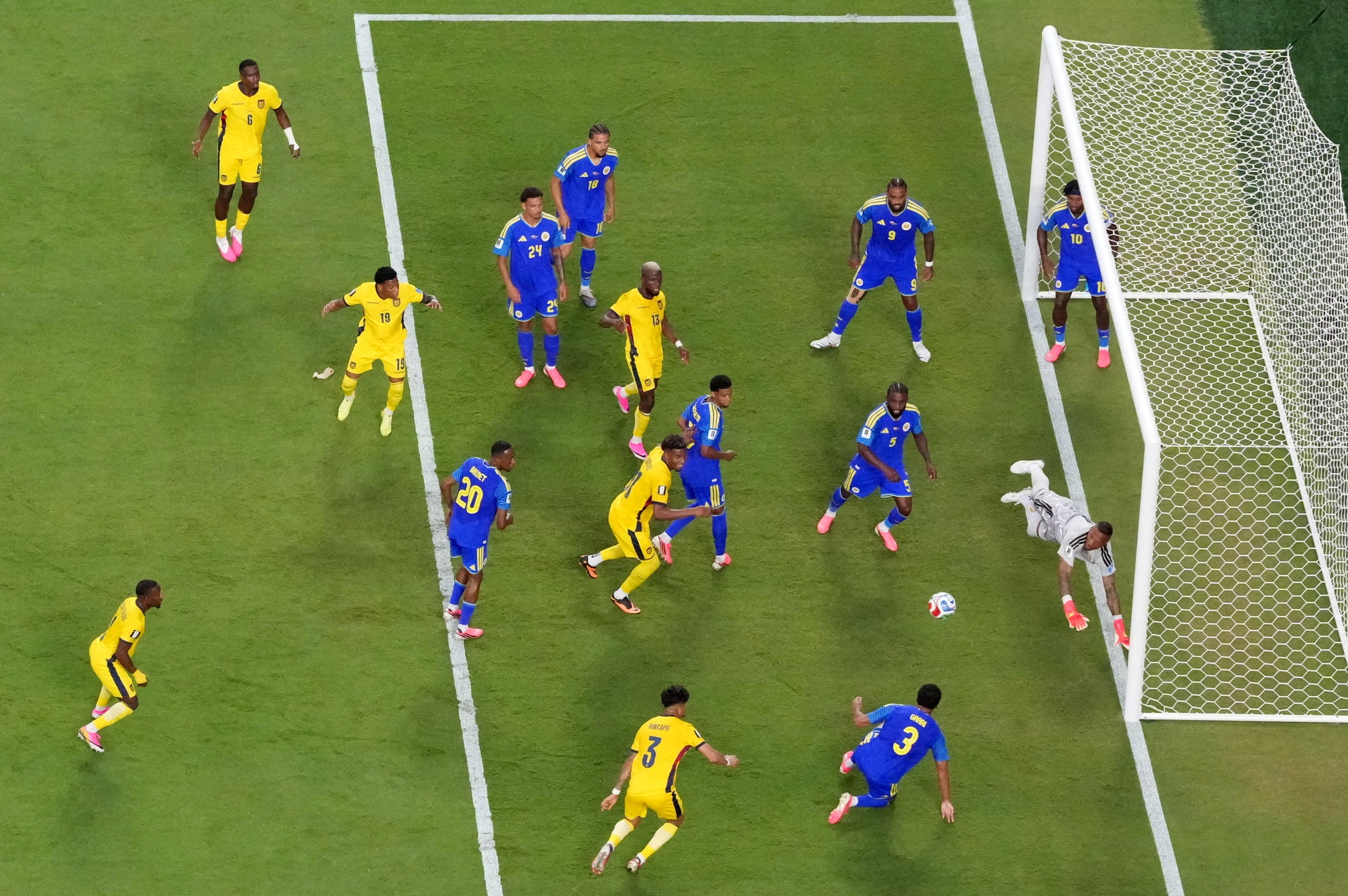 Curacao's Eloy Room in action as he makes a save from Ecuador's Gonzalo Plata