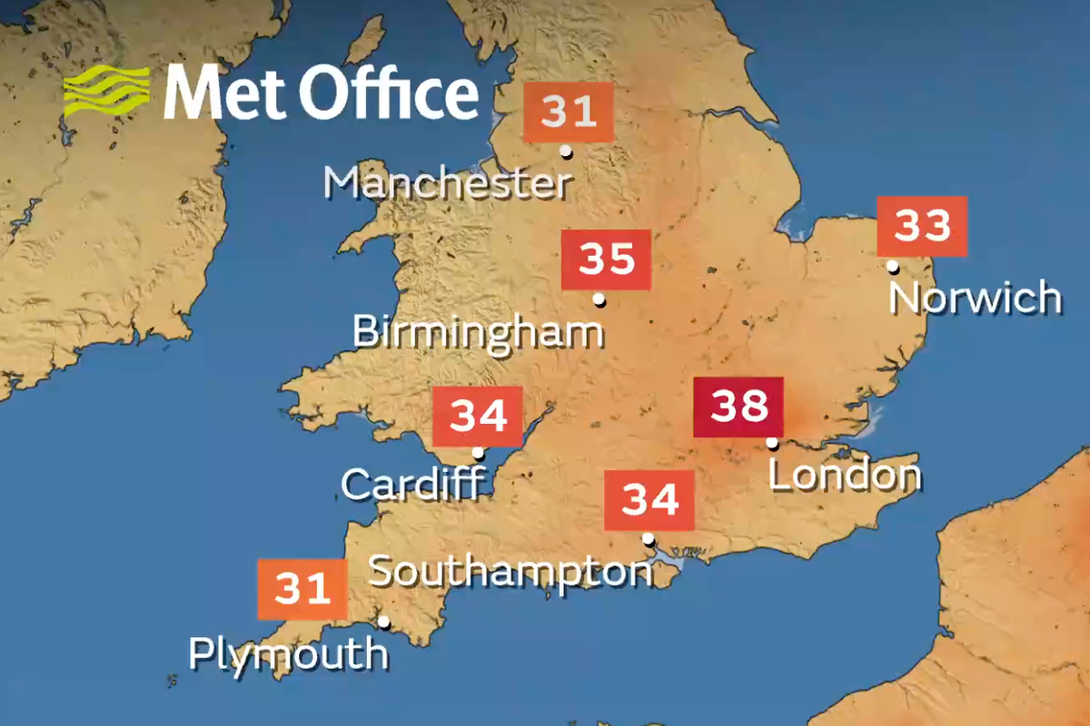 Four day extreme heat warning issued as UK temperatures to soar to 38C